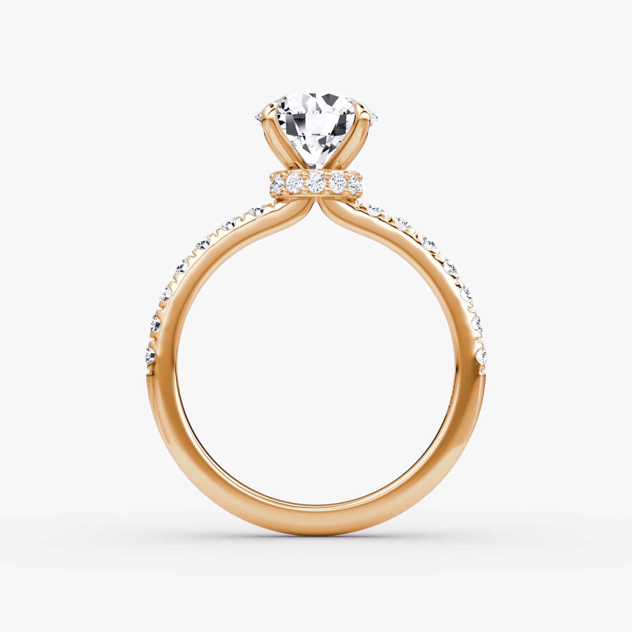 The Veiled Halo | Round Brilliant | 14k | Rose Gold | bandAccent: Pavé | caratWeight: other | diamondOrientation: vertical