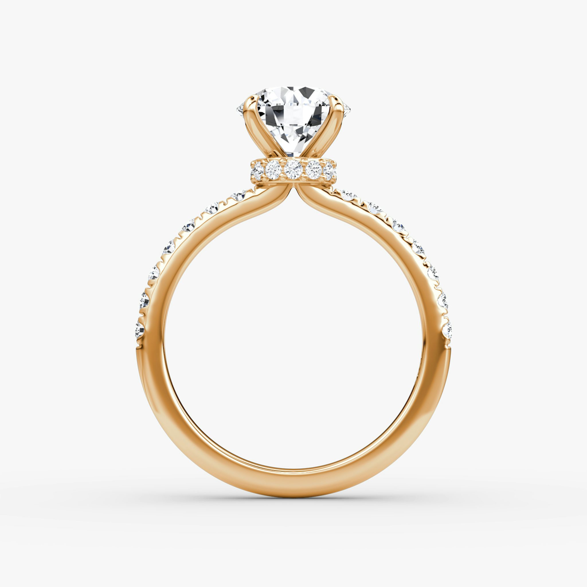The Veiled Halo | Round Brilliant | 14k | Rose Gold | bandAccent: Pavé | caratWeight: other | diamondOrientation: vertical