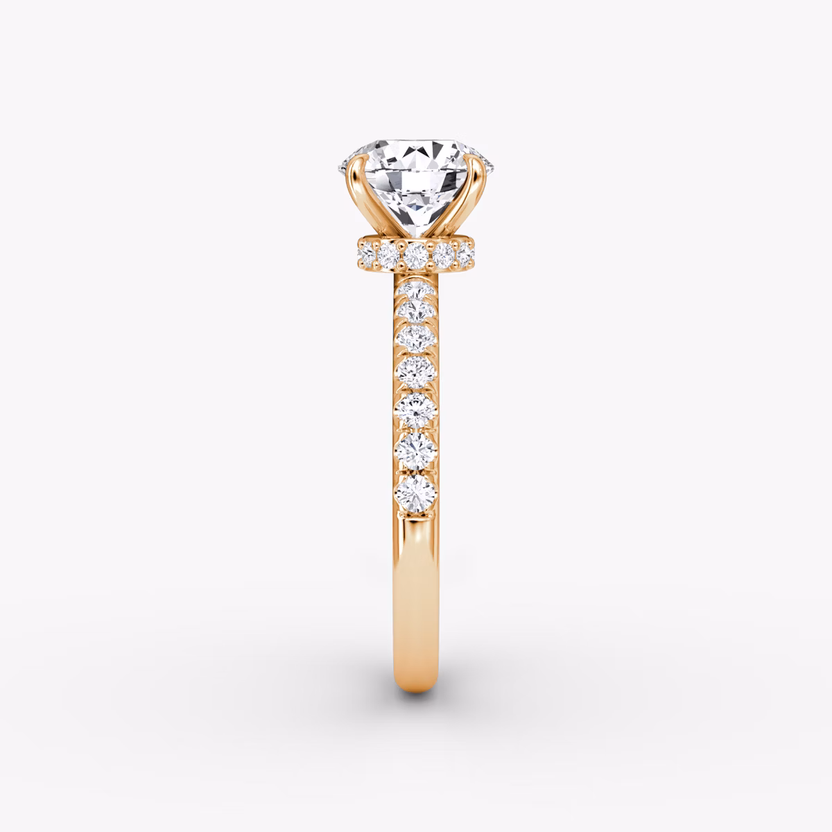 The Veiled Halo | Round Brilliant | 14k | Rose Gold | bandAccent: Pavé | caratWeight: 1.5ct | diamondOrientation: vertical