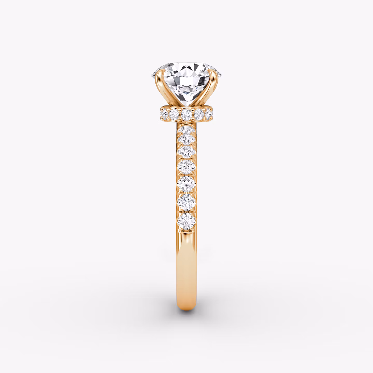 The Veiled Halo | Round Brilliant | 14k | Rose Gold | bandAccent: Pavé | caratWeight: 1.0ct | diamondOrientation: vertical