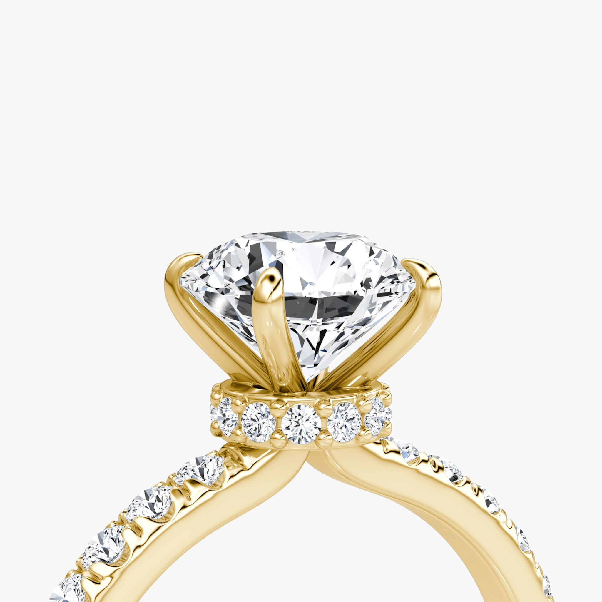 The Veiled Halo | Round Brilliant | 18k | Yellow Gold | bandAccent: Pavé | caratWeight: other | diamondOrientation: vertical