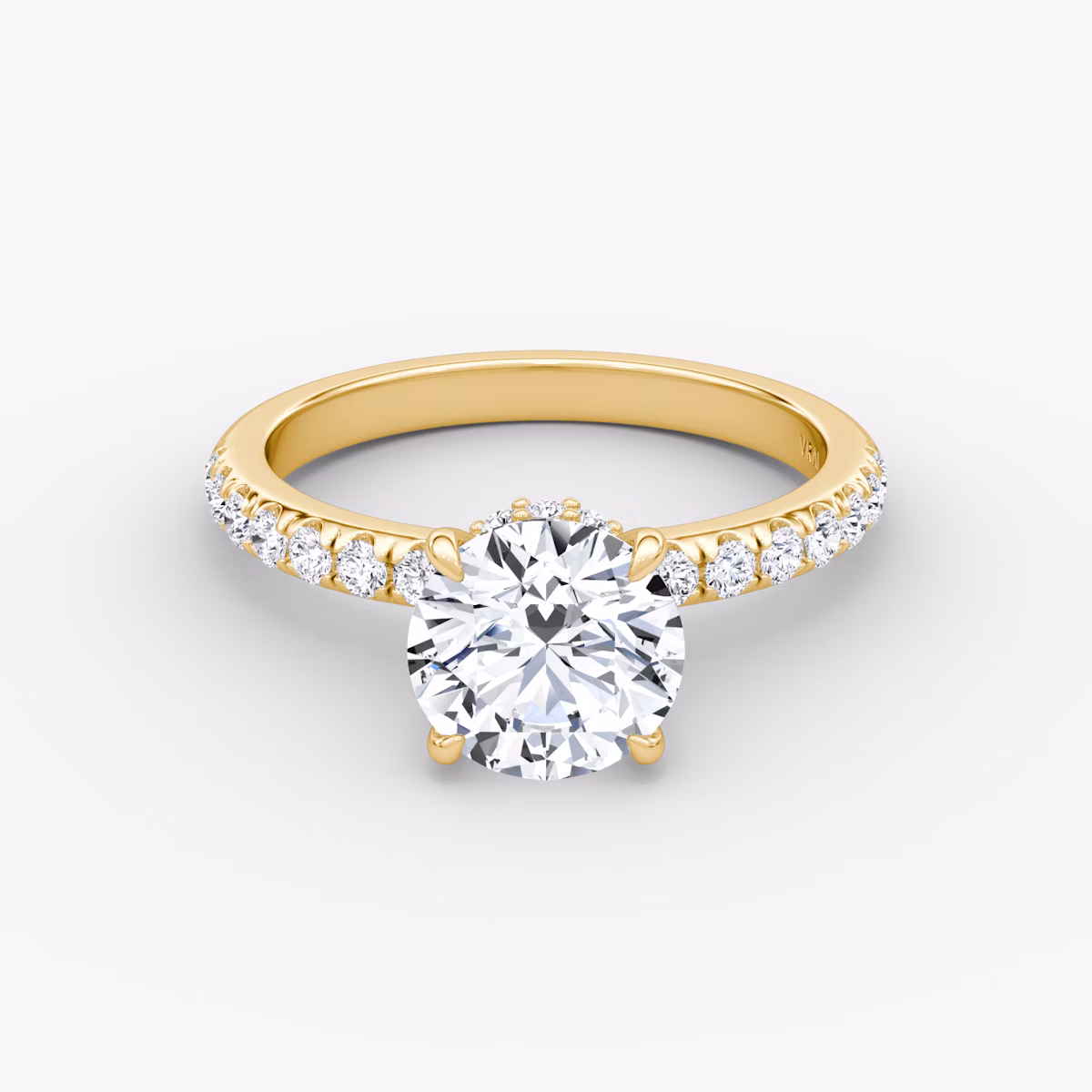The Veiled Halo | Round Brilliant | 18k | Yellow Gold | bandAccent: Pavé | caratWeight: 1.5ct | diamondOrientation: vertical