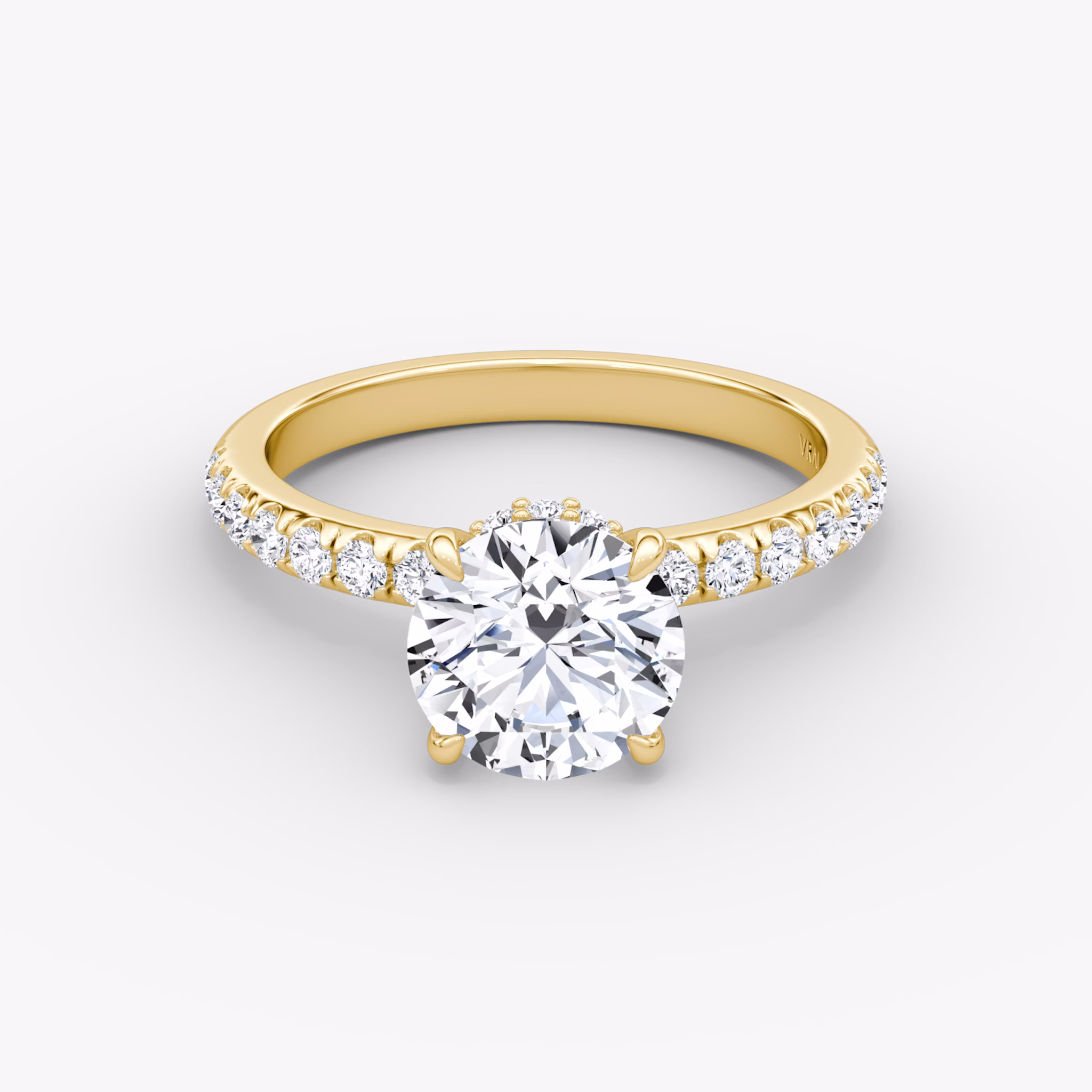 The Veiled Halo | Round Brilliant | 18k | Yellow Gold | bandAccent: Pavé | caratWeight: other | diamondOrientation: vertical