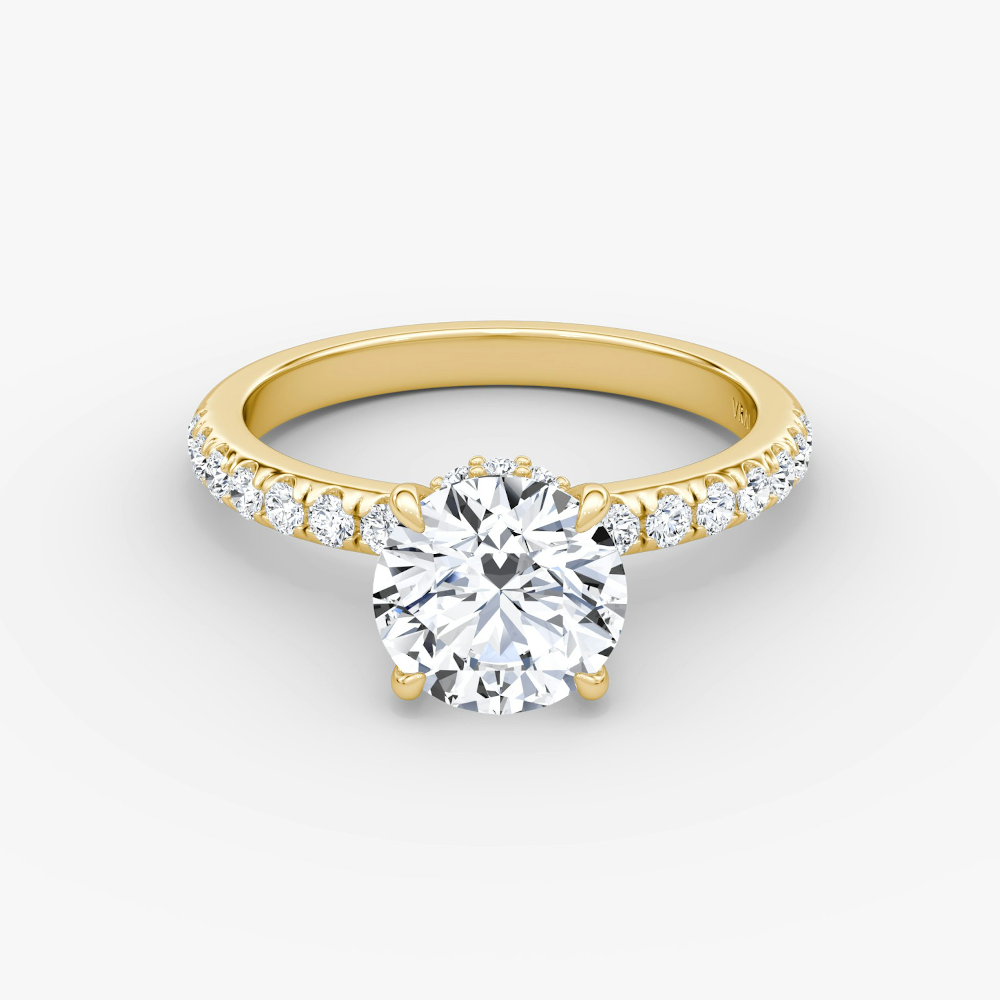 The Veiled Halo | Round Brilliant | 18k | Yellow Gold | bandAccent: Pavé | caratWeight: other | diamondOrientation: vertical