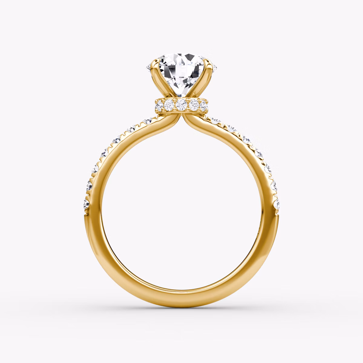 The Veiled Halo | Round Brilliant | 18k | Yellow Gold | bandAccent: Pavé | caratWeight: 1.5ct | diamondOrientation: vertical