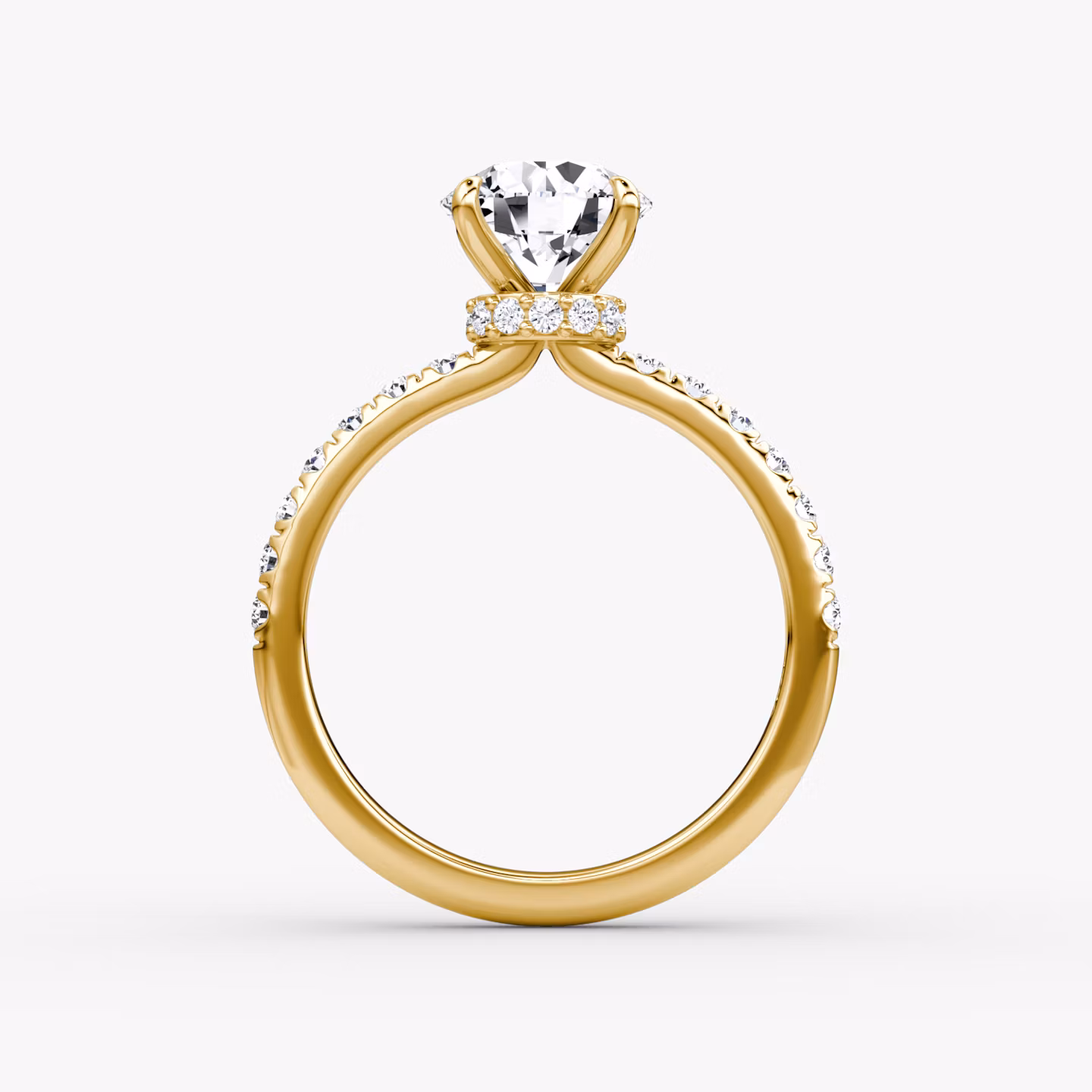 The Veiled Halo | Round Brilliant | 18k | Yellow Gold | bandAccent: Pavé | caratWeight: other | diamondOrientation: vertical