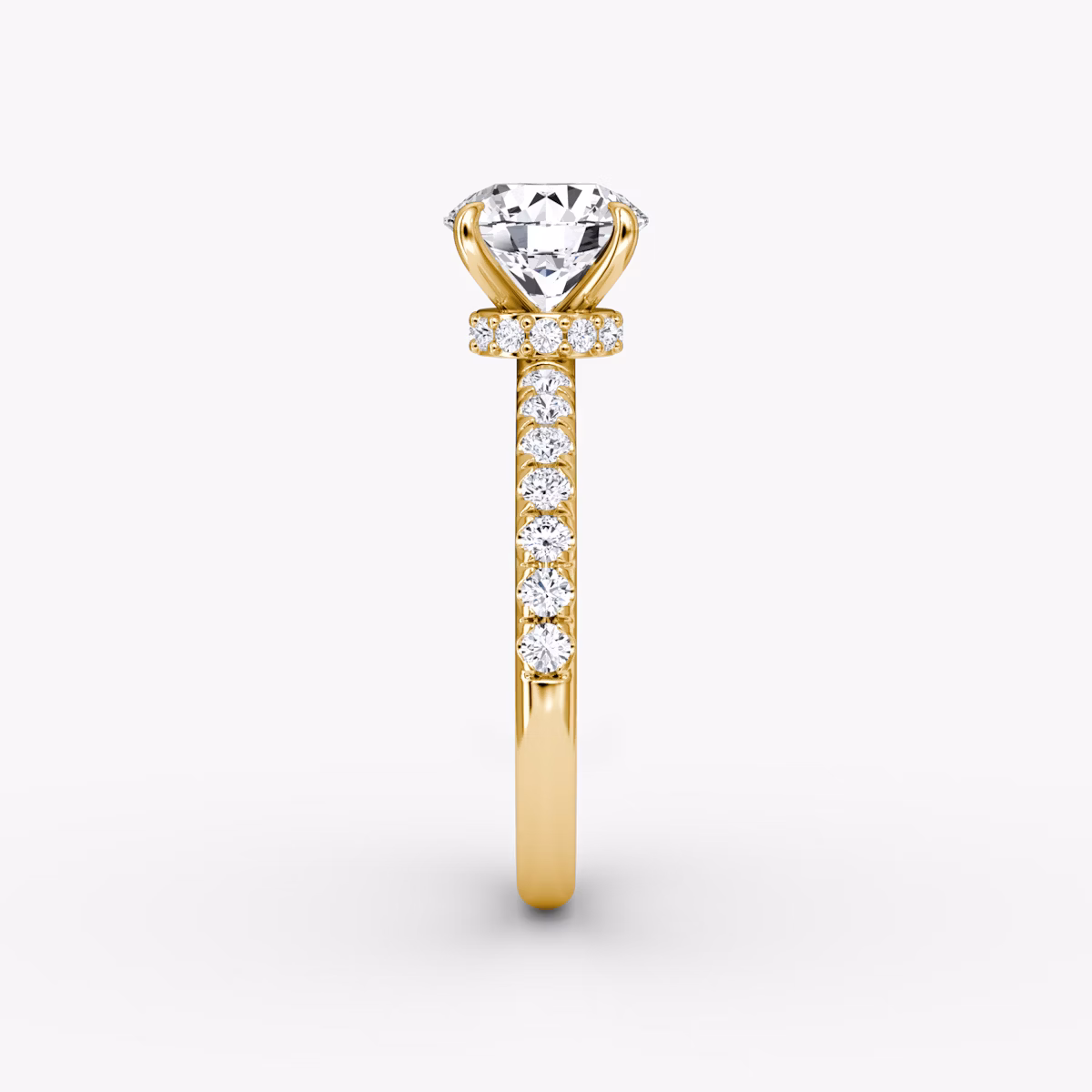 The Veiled Halo | Round Brilliant | 18k | Yellow Gold | bandAccent: Pavé | caratWeight: 1.5ct | diamondOrientation: vertical