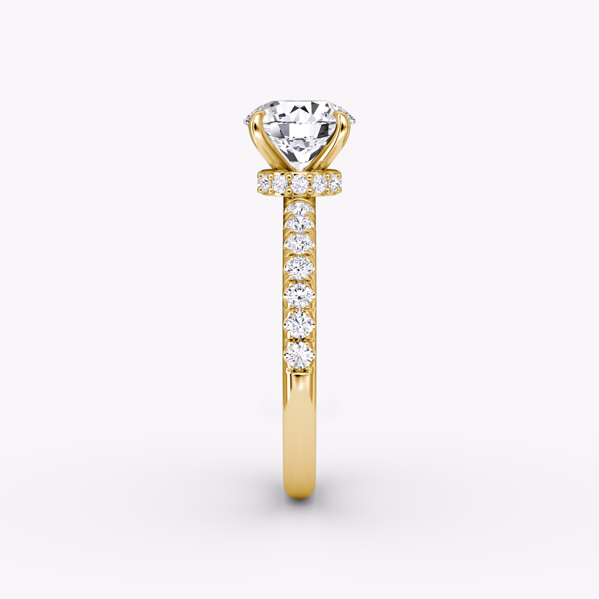 The Veiled Halo | Round Brilliant | 18k | Yellow Gold | bandAccent: Pavé | caratWeight: other | diamondOrientation: vertical