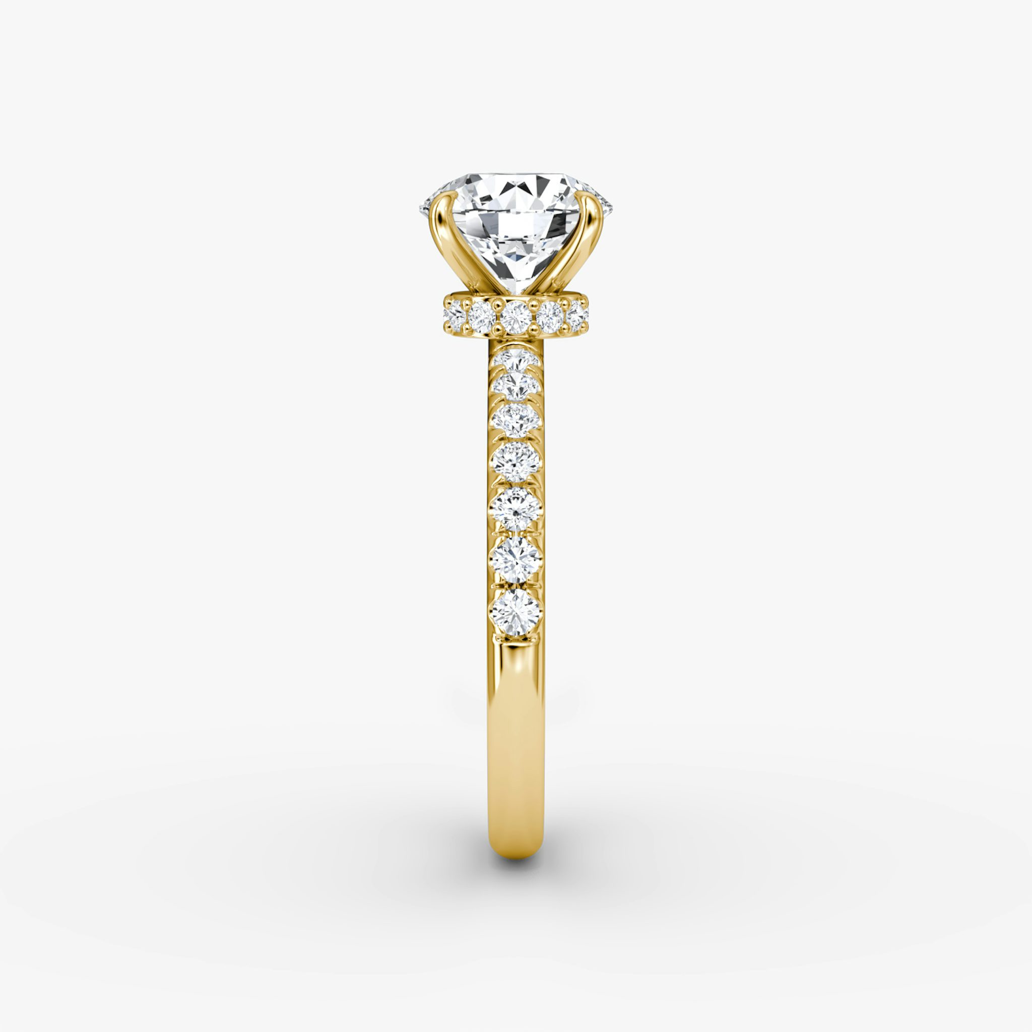 The Veiled Halo | Round Brilliant | 18k | Yellow Gold | bandAccent: Pavé | caratWeight: other | diamondOrientation: vertical
