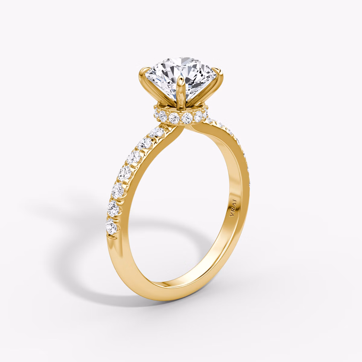 The Veiled Halo | Round Brilliant | 18k | Yellow Gold | bandAccent: Pavé | caratWeight: 1.5ct | diamondOrientation: vertical