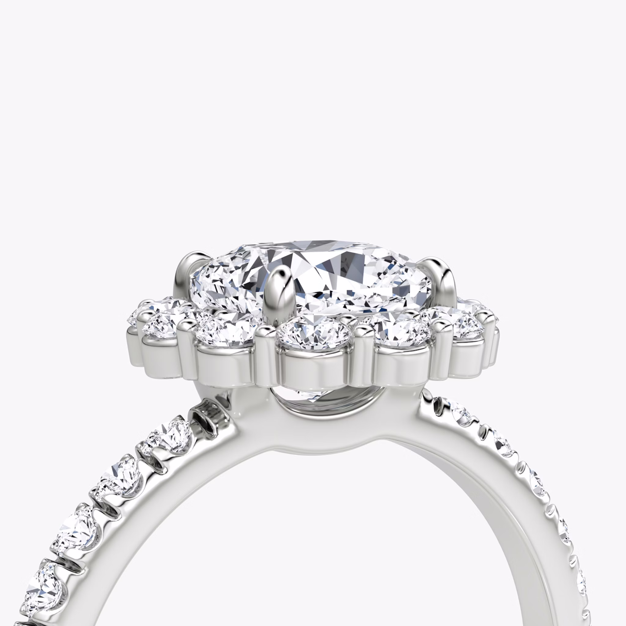 The Signature Floral Halo | Cushion | 18k | White Gold | bandAccent: Pavé | diamondOrientation: vertical | caratWeight: other