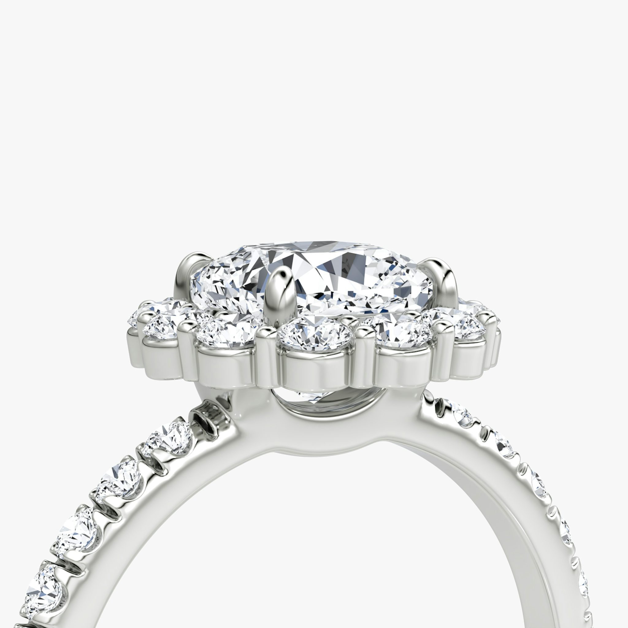 The Signature Floral Halo | Cushion | 18k | White Gold | bandAccent: Pavé | diamondOrientation: vertical | caratWeight: other