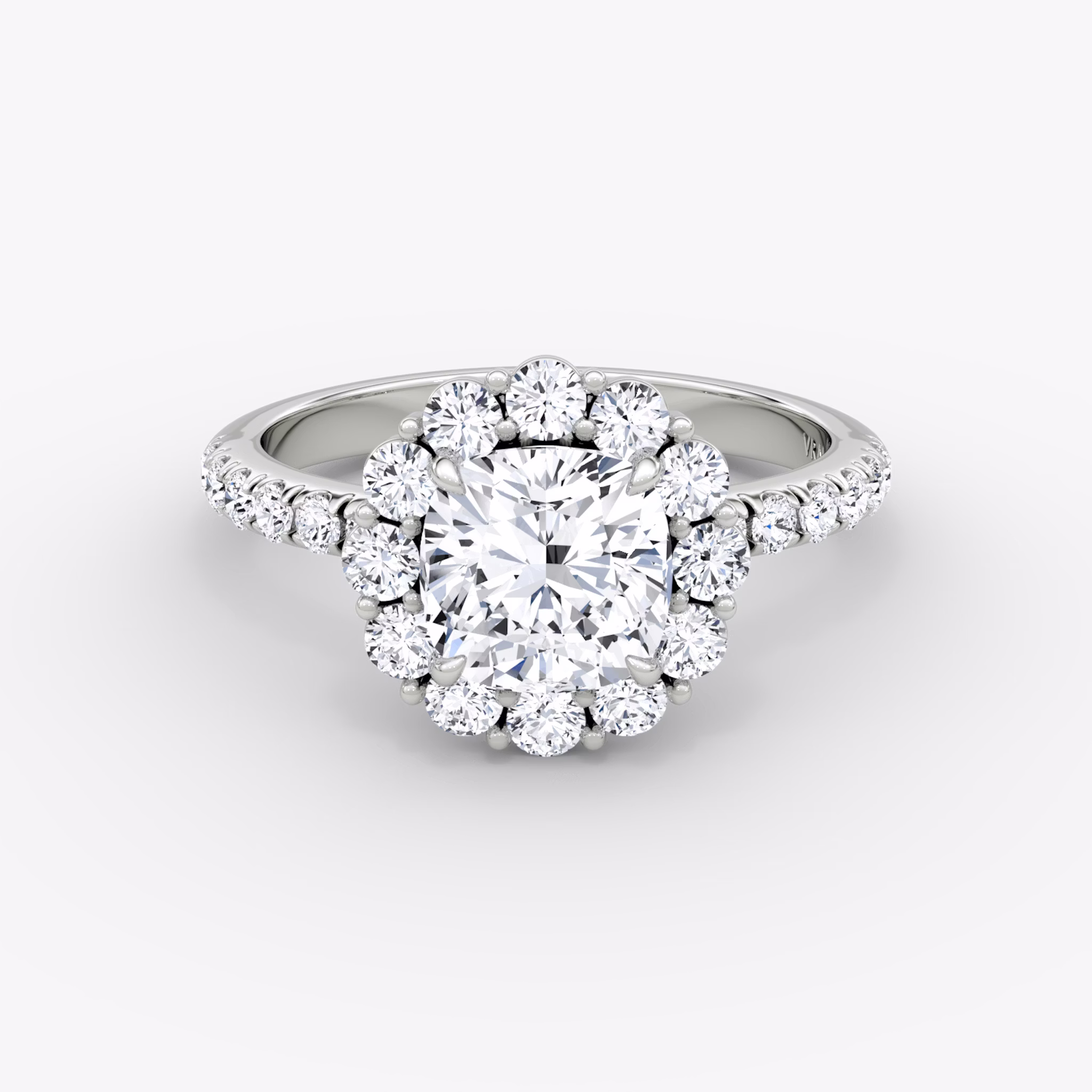 The Signature Floral Halo | Cushion | 18k | White Gold | bandAccent: Pavé | diamondOrientation: vertical | caratWeight: other