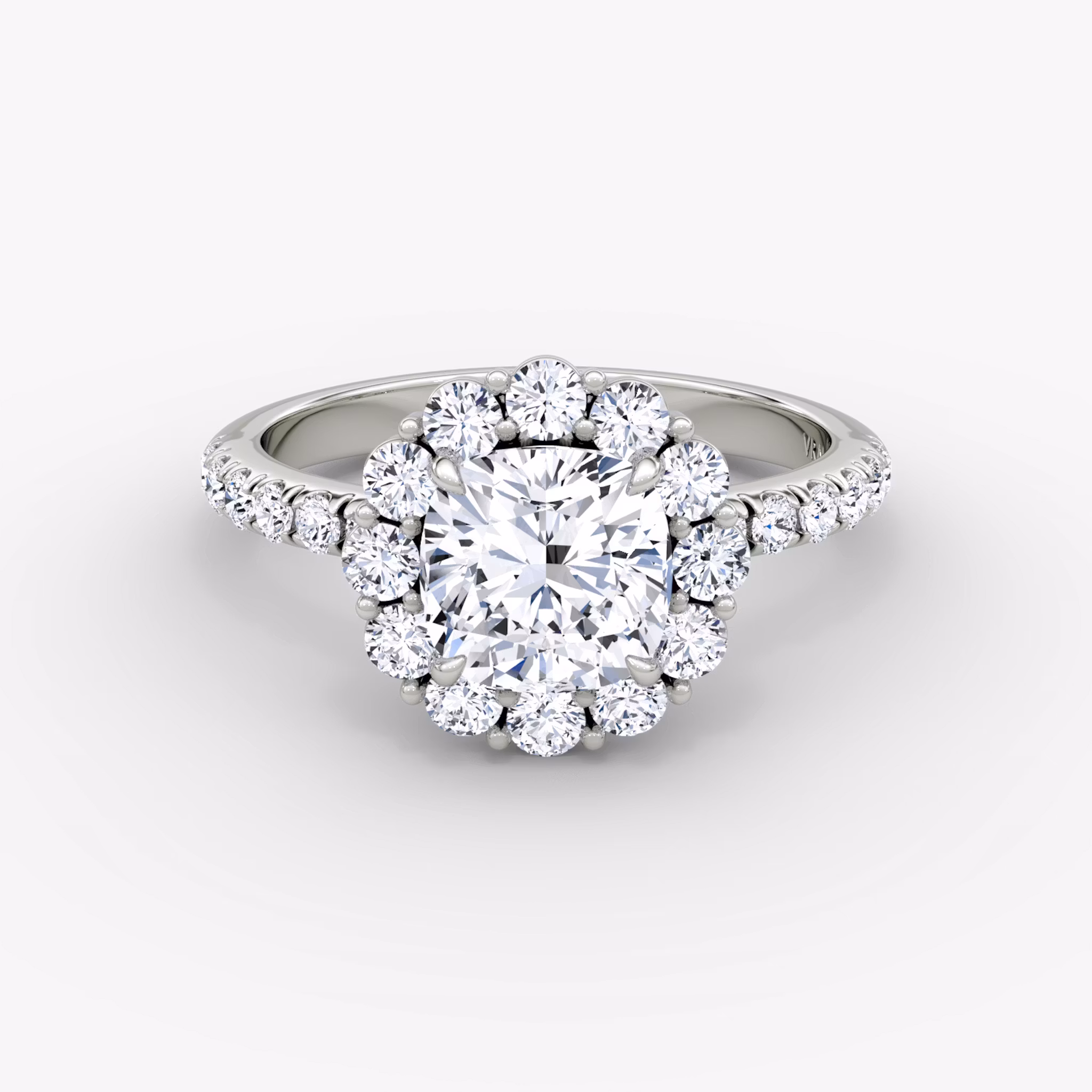 Signature Floral Halo Cushion | White Gold