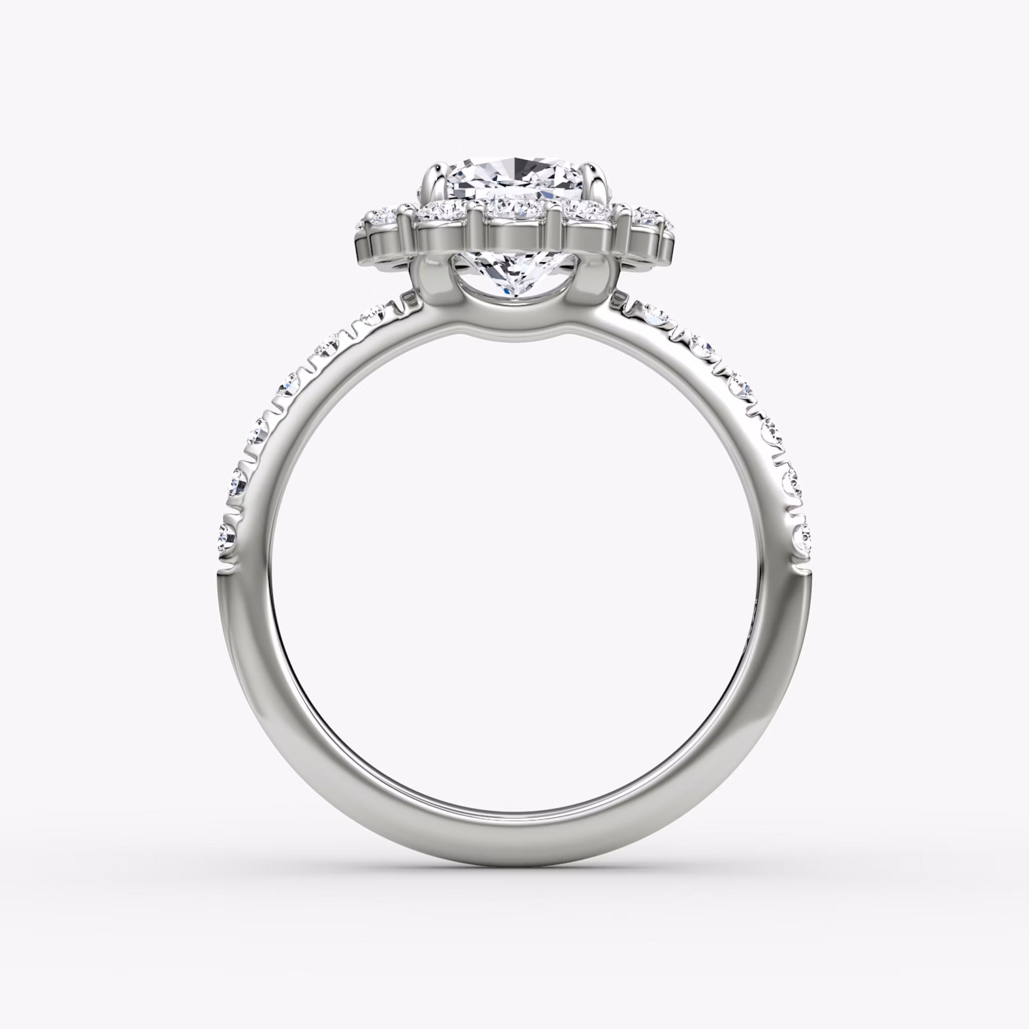 The Signature Floral Halo | Cushion | 18k | White Gold | bandAccent: Pavé | diamondOrientation: vertical | caratWeight: other