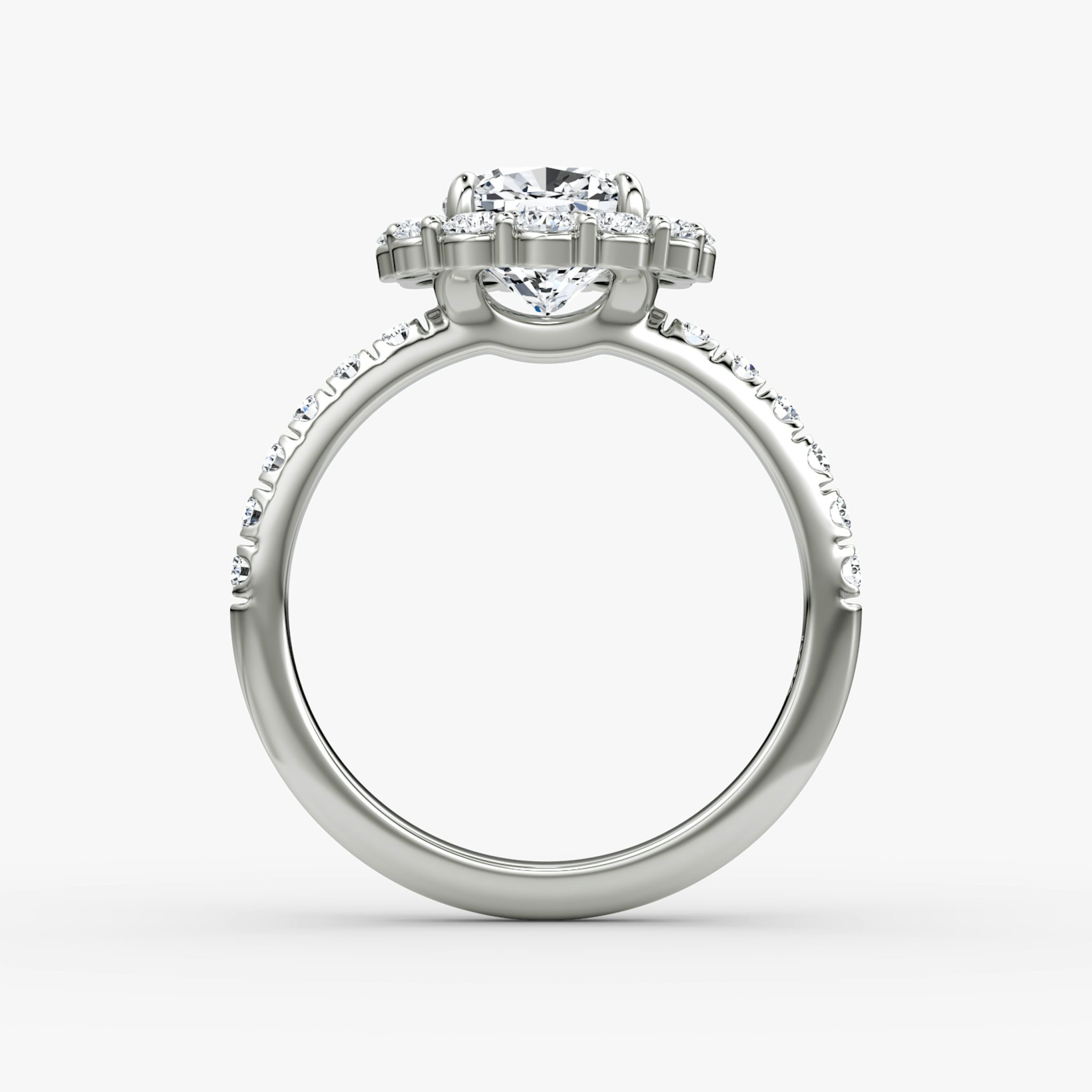 The Signature Floral Halo | Cushion | 18k | White Gold | bandAccent: Pavé | diamondOrientation: vertical | caratWeight: other