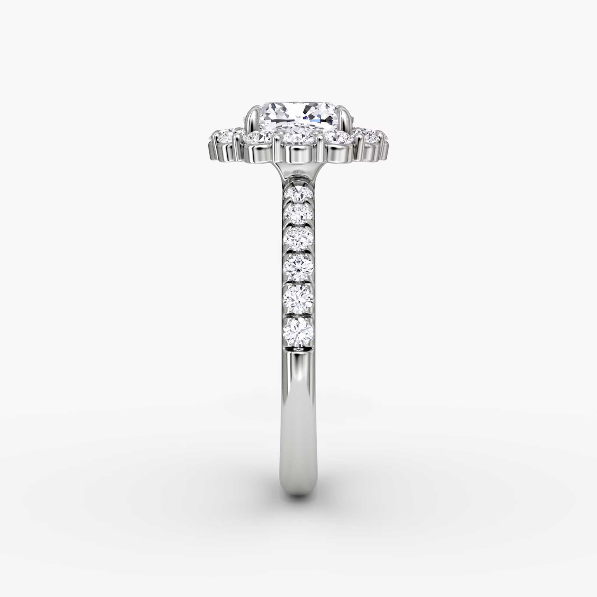 The Signature Floral Halo | Cushion | 18k | White Gold | bandAccent: Pavé | diamondOrientation: vertical | caratWeight: other