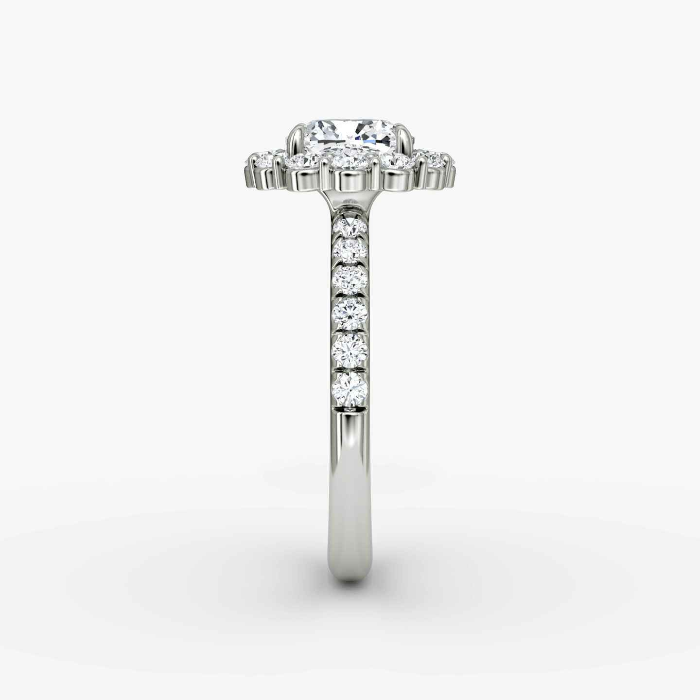The Signature Floral Halo | Cushion | 18k | White Gold | bandAccent: Pavé | diamondOrientation: vertical | caratWeight: other