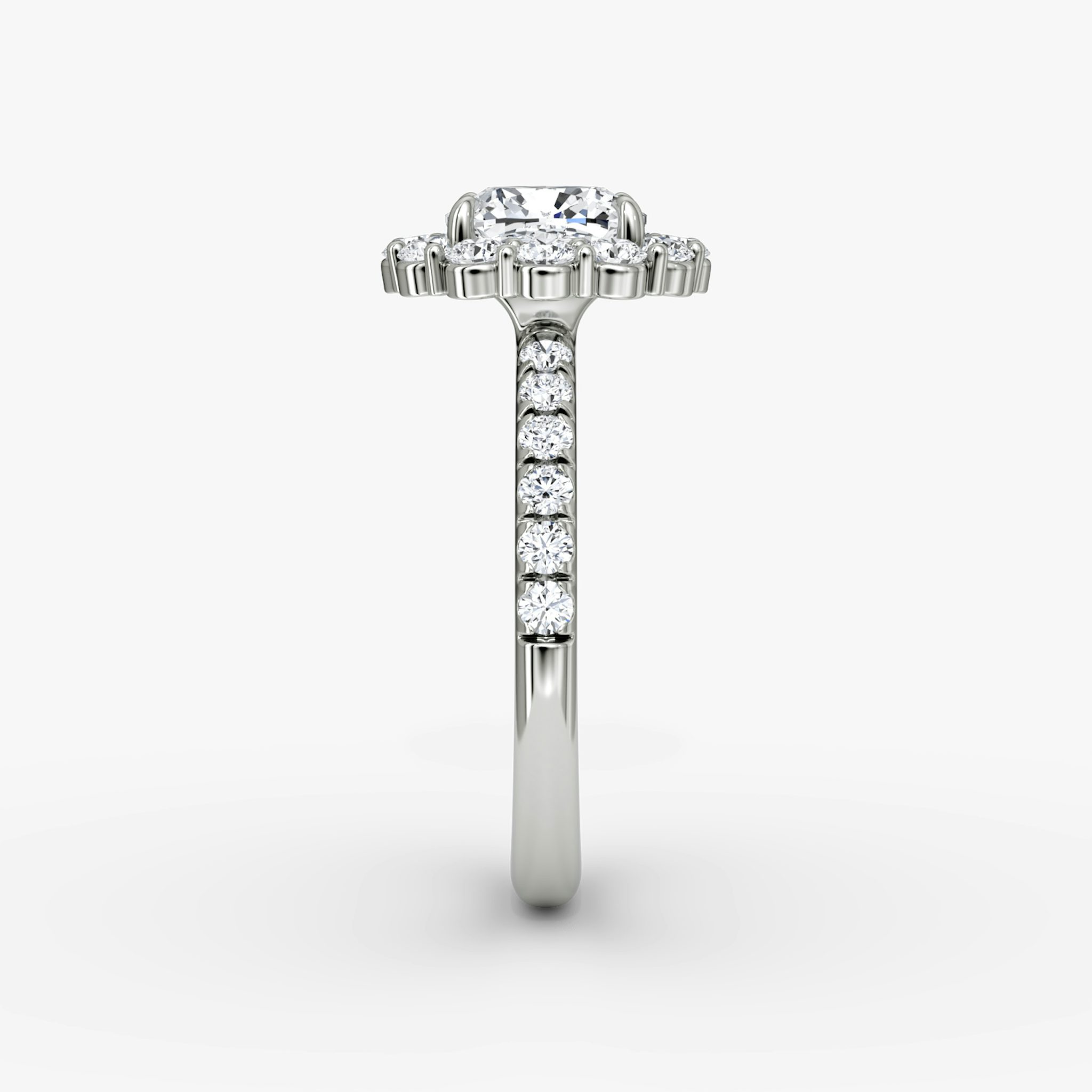 The Signature Floral Halo | Cushion | 18k | White Gold | bandAccent: Pavé | diamondOrientation: vertical | caratWeight: other