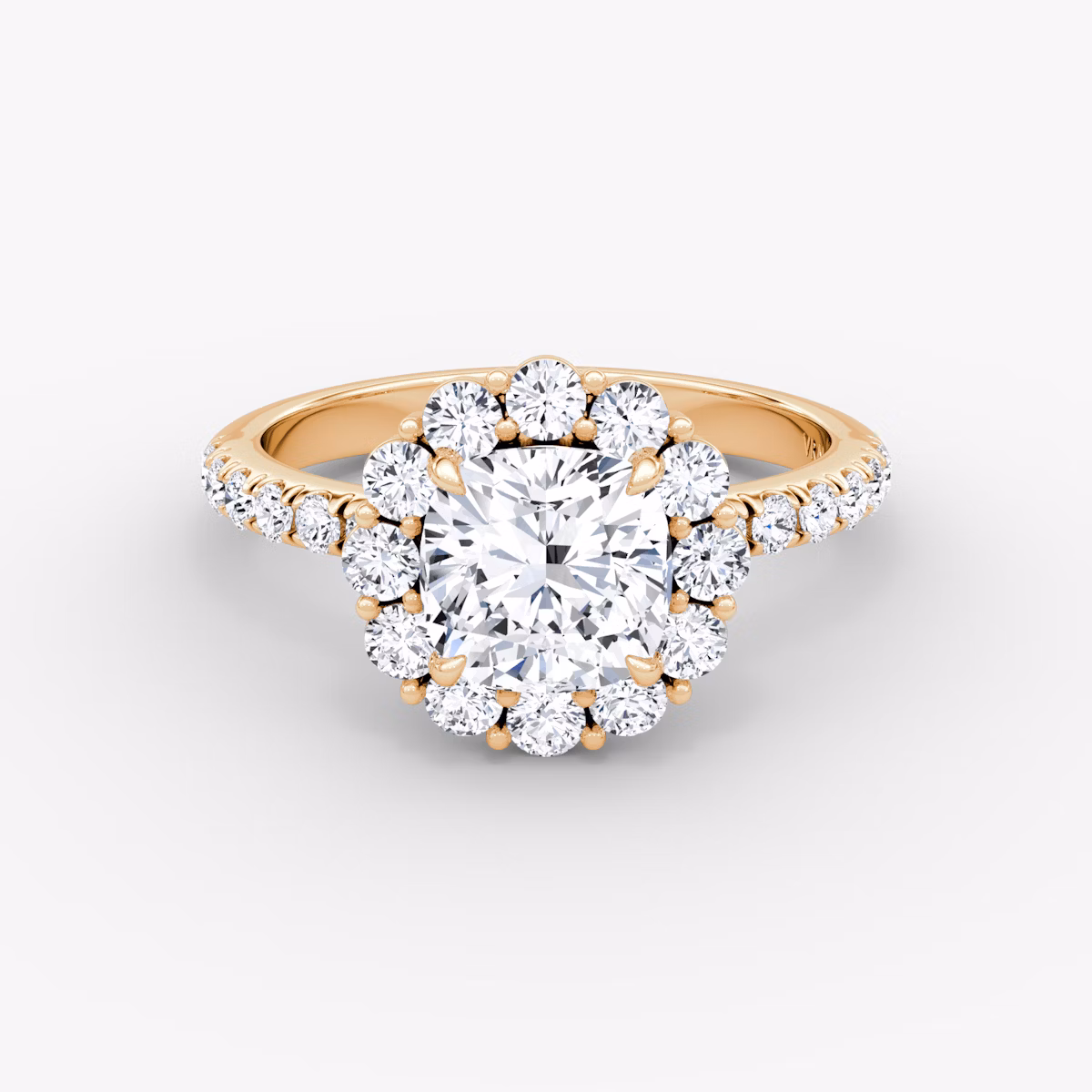 The Signature Floral Halo | Cushion | 14k | Rose Gold | bandAccent: Pavé | diamondOrientation: vertical | caratWeight: other
