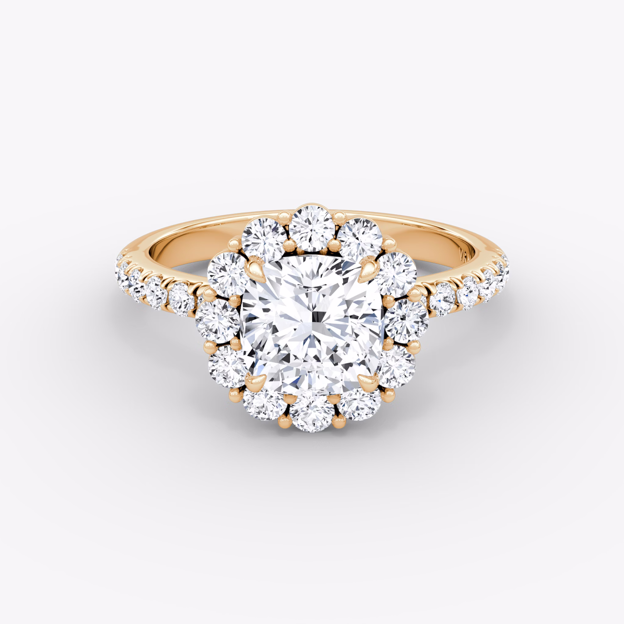 The Signature Floral Halo | Cushion | 14k | Rose Gold | bandAccent: Pavé | diamondOrientation: vertical | caratWeight: other