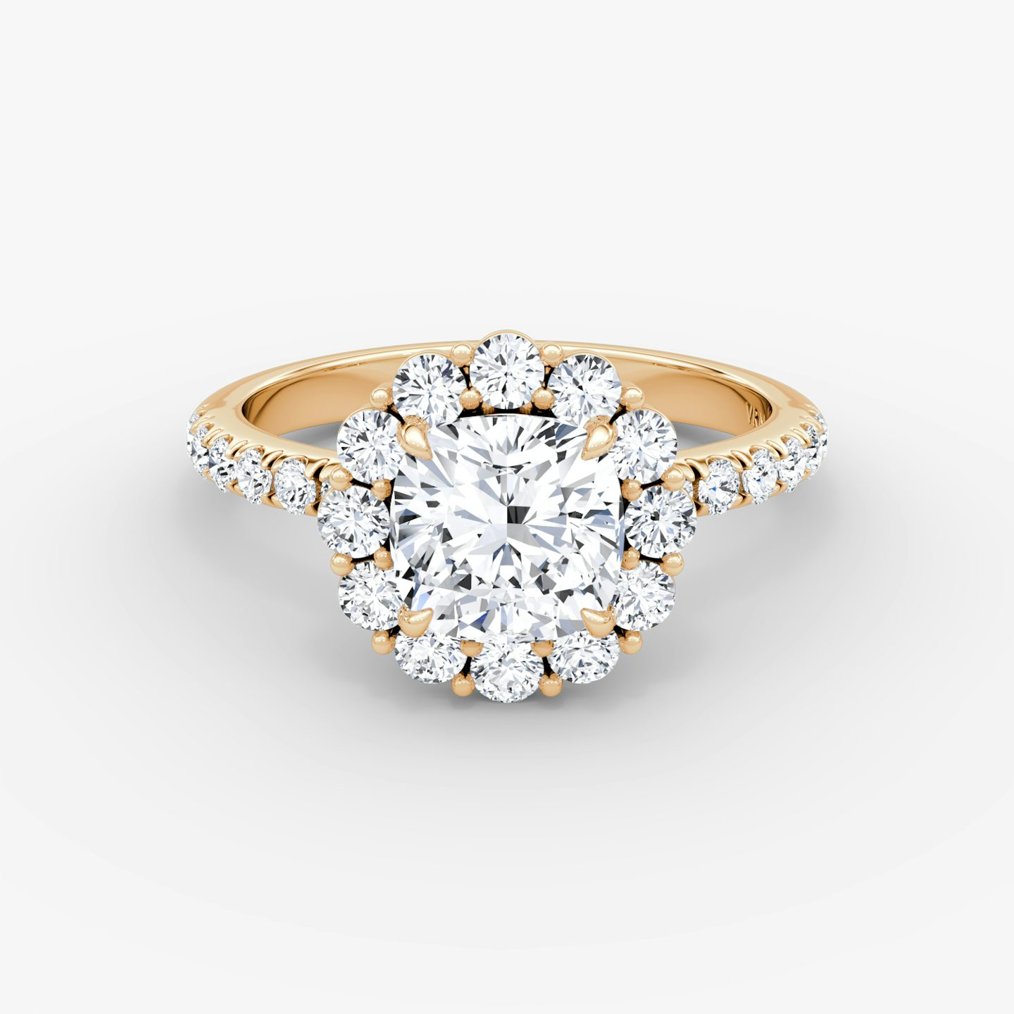 The Signature Floral Halo | Cushion | 14k | Rose Gold | bandAccent: Pavé | diamondOrientation: vertical | caratWeight: other