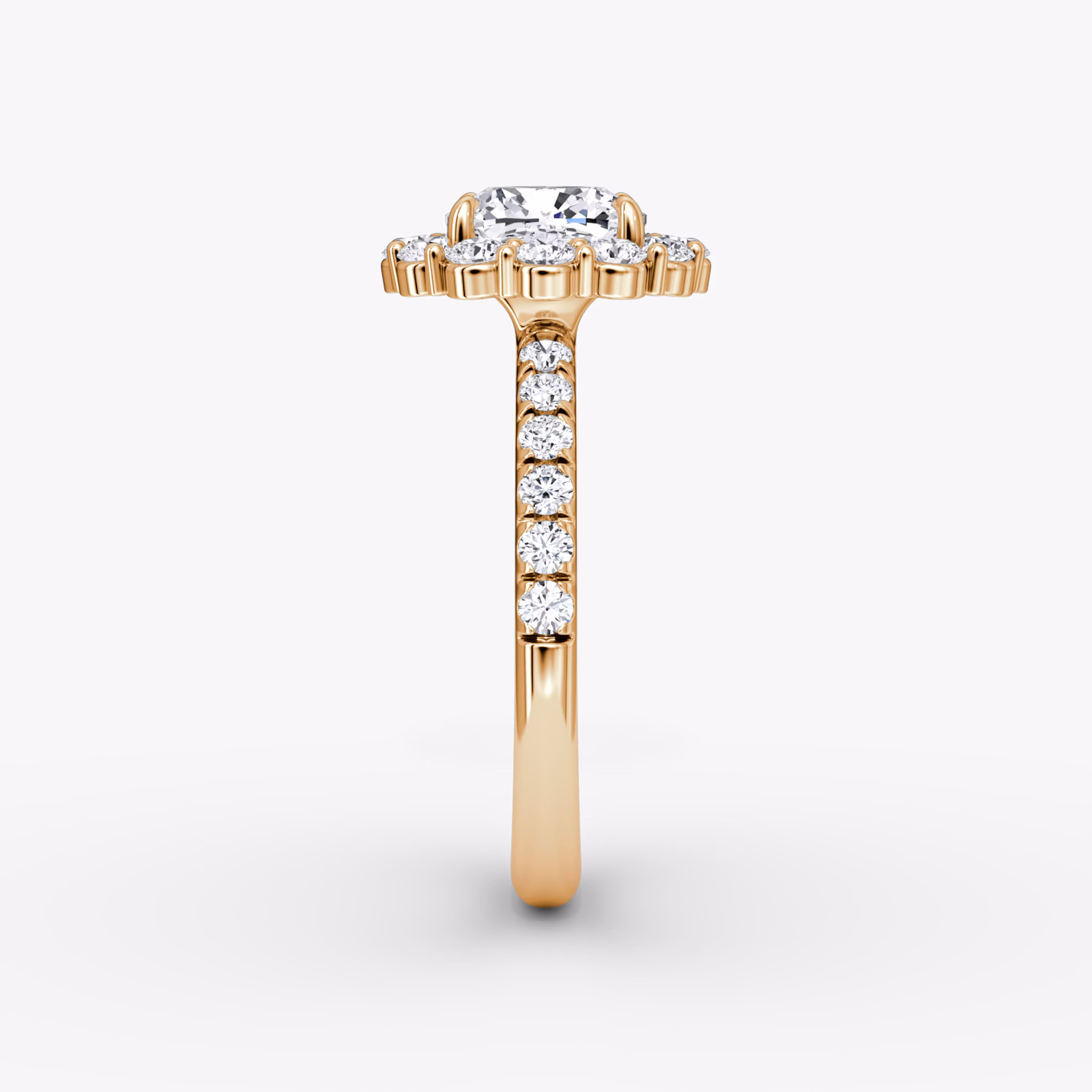 The Signature Floral Halo | Cushion | 14k | Rose Gold | bandAccent: Pavé | diamondOrientation: vertical | caratWeight: other
