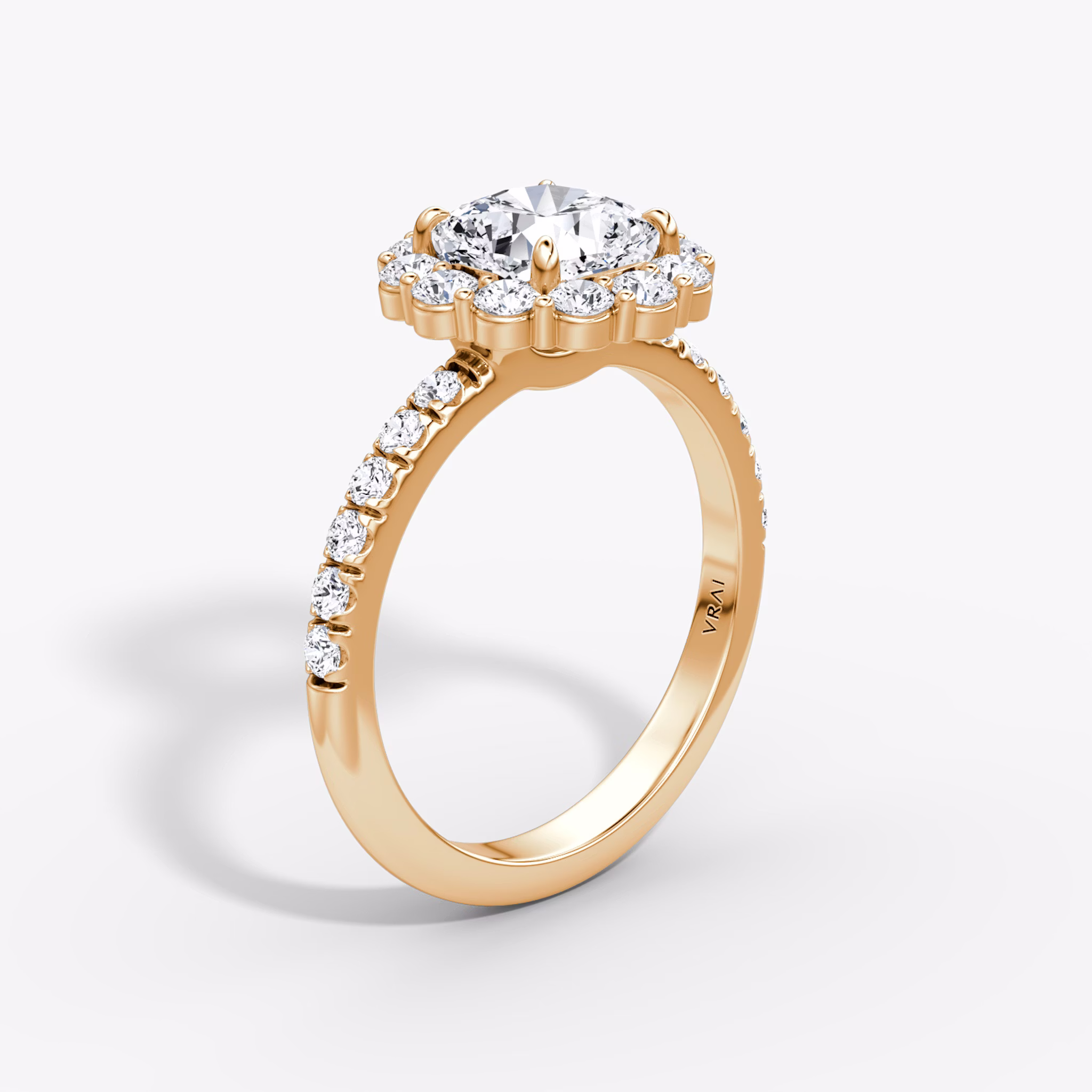 The Signature Floral Halo | Cushion | 14k | Rose Gold | bandAccent: Pavé | diamondOrientation: vertical | caratWeight: other