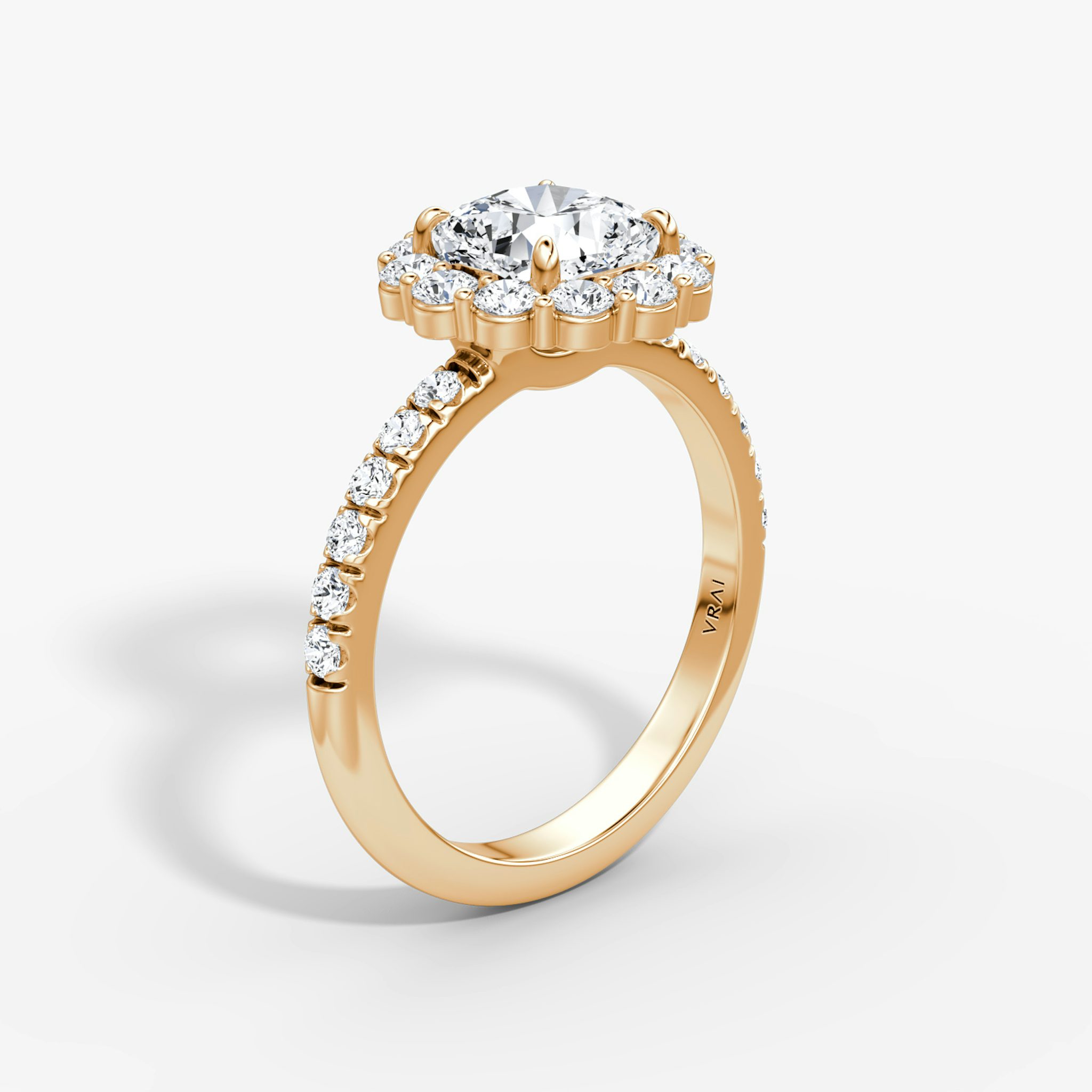 The Signature Floral Halo | Cushion | 14k | Rose Gold | bandAccent: Pavé | diamondOrientation: vertical | caratWeight: other
