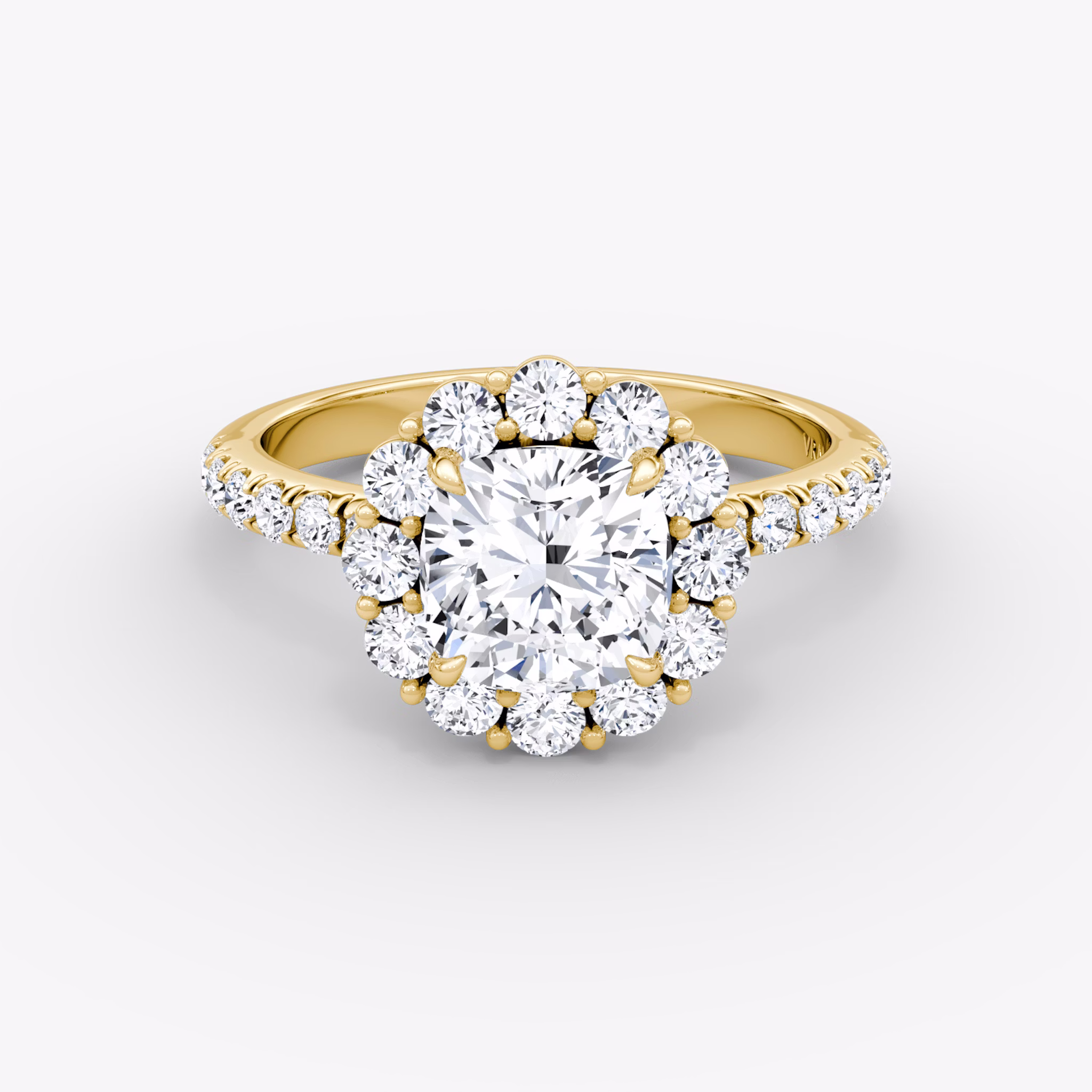 The Signature Floral Halo | Cushion | 18k | Yellow Gold | bandAccent: Pavé | diamondOrientation: vertical | caratWeight: other