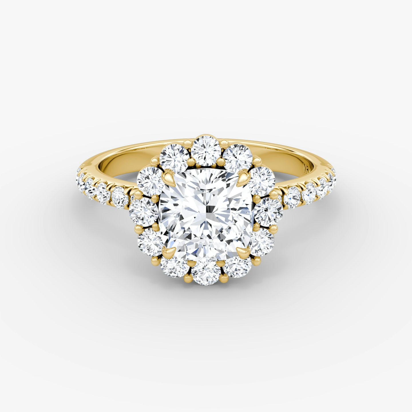 The Signature Floral Halo | Cushion | 18k | Yellow Gold | bandAccent: Pavé | diamondOrientation: vertical | caratWeight: other