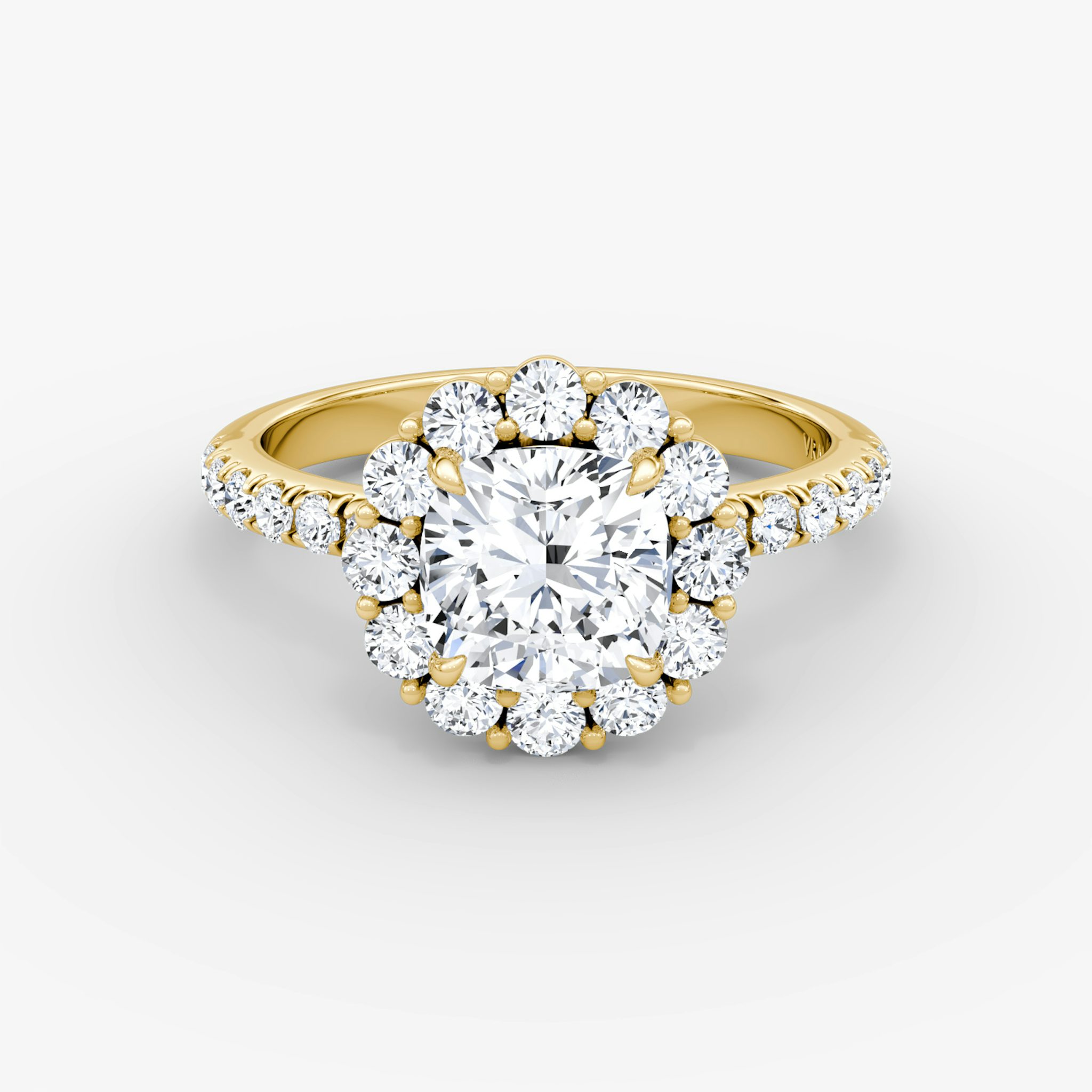 The Signature Floral Halo | Cushion | 18k | Yellow Gold | bandAccent: Pavé | diamondOrientation: vertical | caratWeight: other