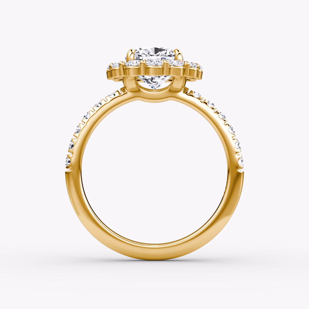 Signature Floral Halo | Cushion | 18k | Gelbgold | bandAccent: Mit Pavé-Besatz | diamondOrientation: vertical | caratWeight: other