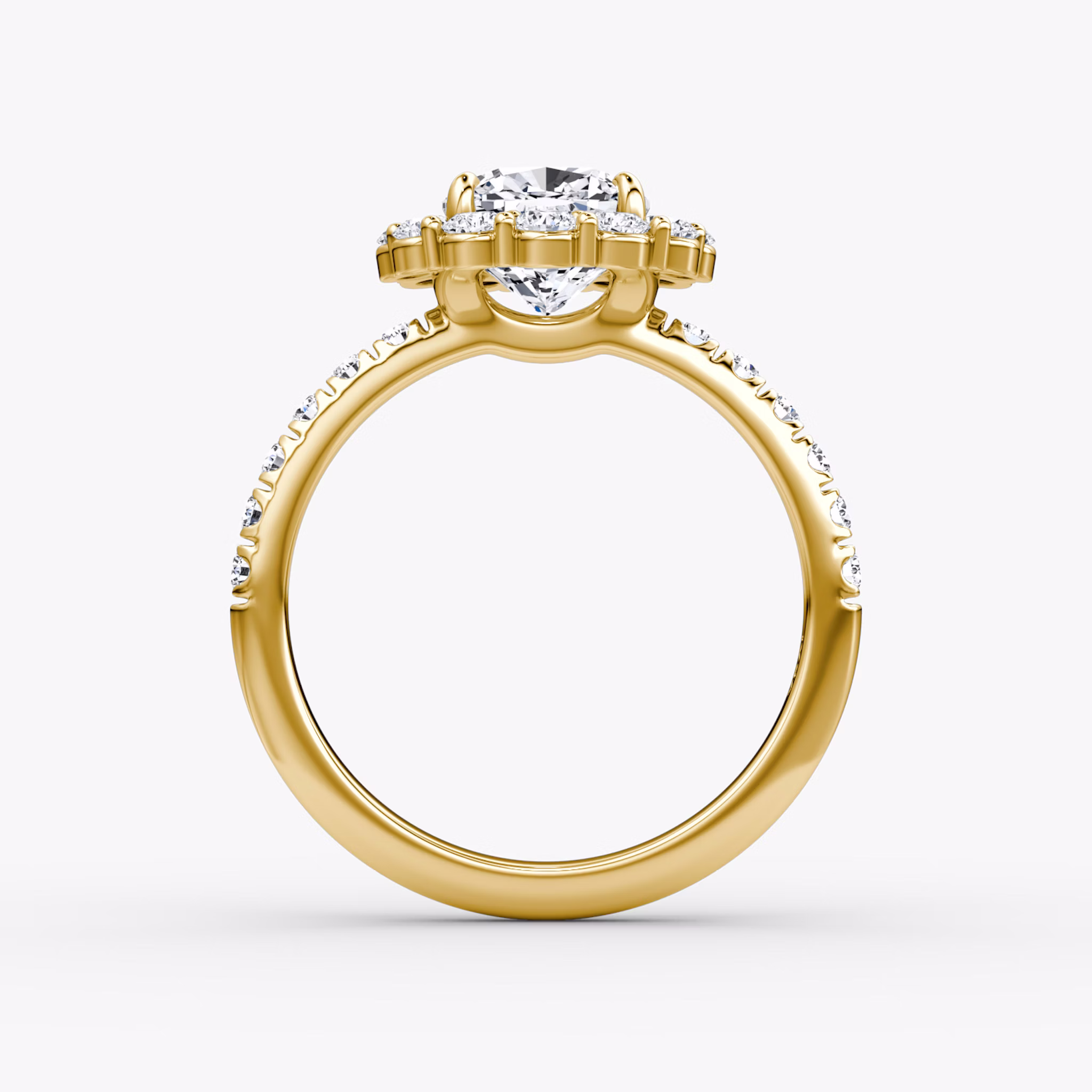 The Signature Floral Halo | Cushion | 18k | Yellow Gold | bandAccent: Pavé | diamondOrientation: vertical | caratWeight: other