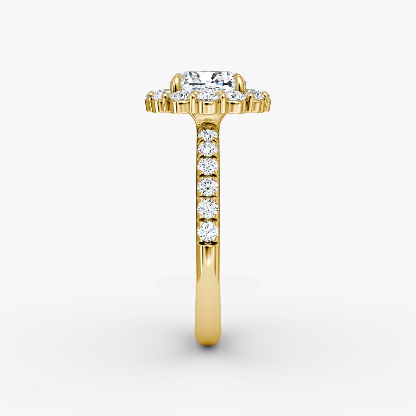 The Signature Floral Halo | Cushion | 18k | Yellow Gold | bandAccent: Pavé | diamondOrientation: vertical | caratWeight: other