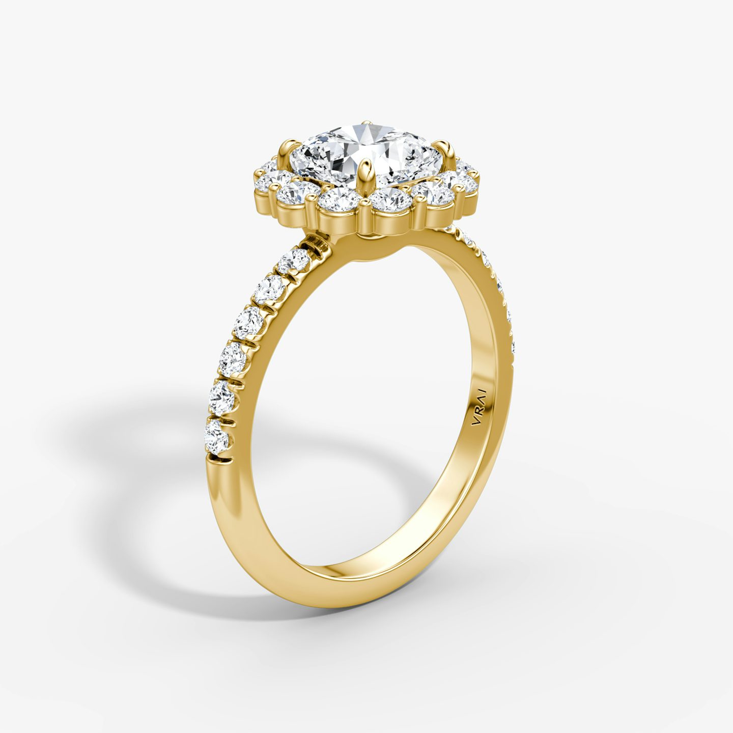 The Signature Floral Halo | Cushion | 18k | Yellow Gold | bandAccent: Pavé | diamondOrientation: vertical | caratWeight: other