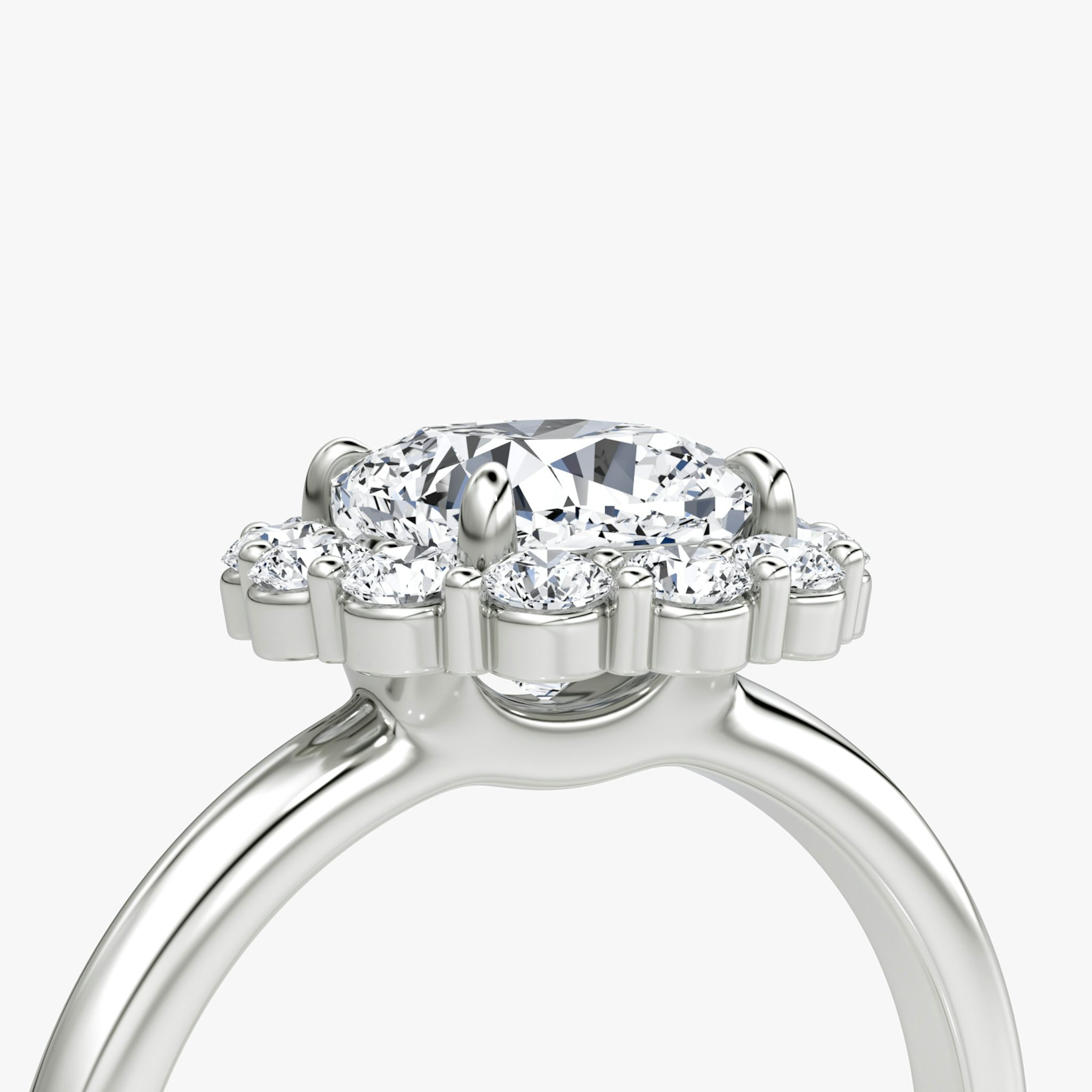 The Signature Floral Halo | Cushion | 18k | White Gold | bandAccent: Plain | diamondOrientation: vertical | caratWeight: other