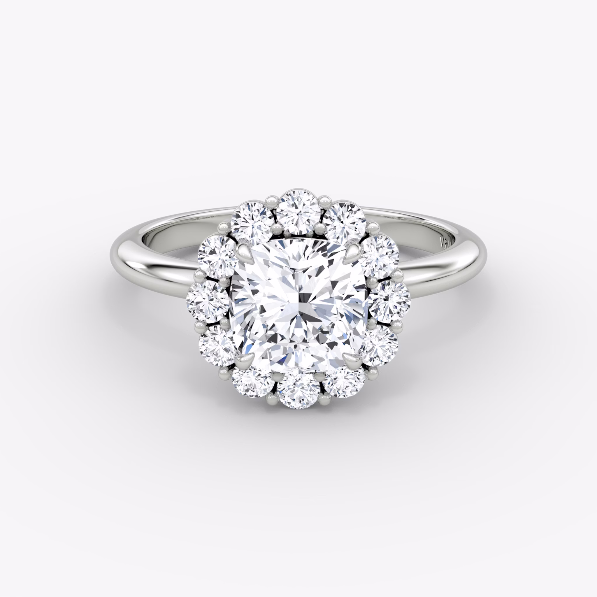 The Signature Floral Halo | Cushion | 18k | White Gold | bandAccent: Plain | diamondOrientation: vertical | caratWeight: other