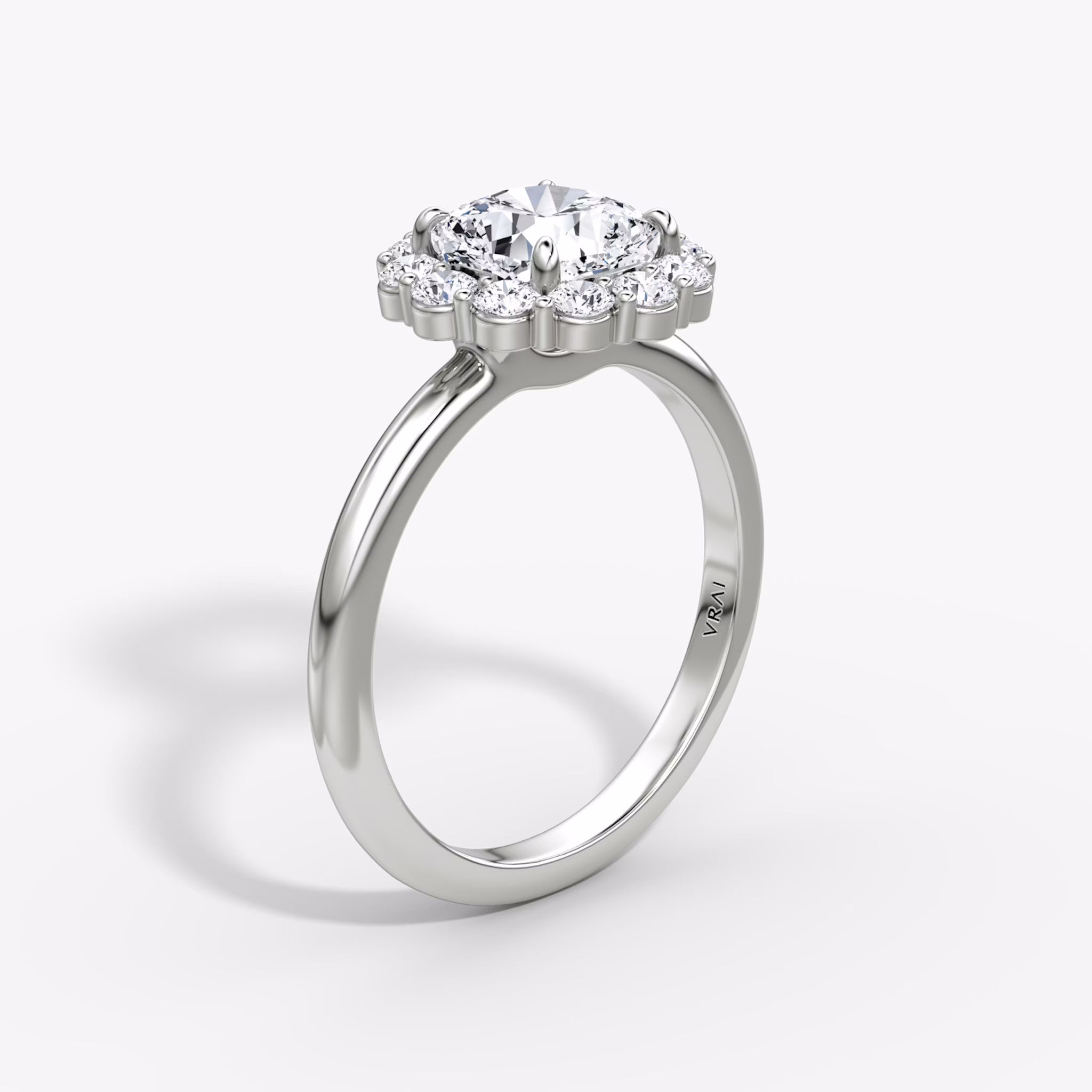 The Signature Floral Halo | Cushion | 18k | White Gold | bandAccent: Plain | diamondOrientation: vertical | caratWeight: other