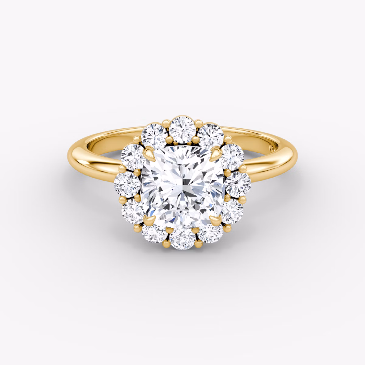 Signature Floral Halo | Cushion | 18k | Gelbgold | bandAccent: Ohne Pavé-Besatz | diamondOrientation: vertical | caratWeight: other
