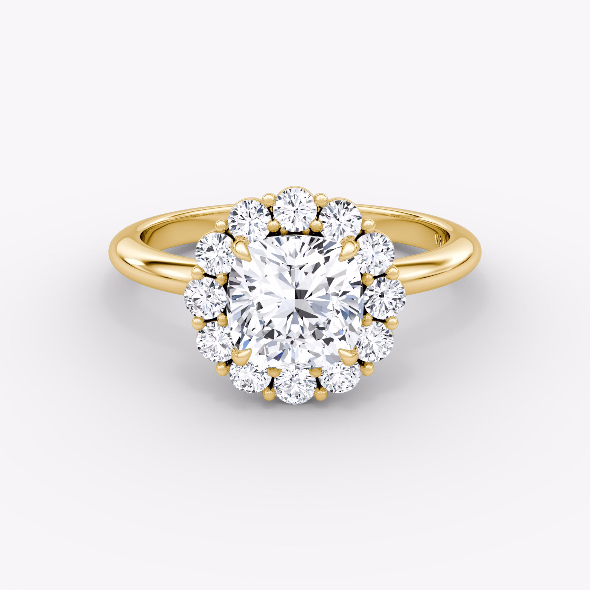 The Signature Floral Halo | Cushion | 18k | Yellow Gold | bandAccent: Plain | diamondOrientation: vertical | caratWeight: other