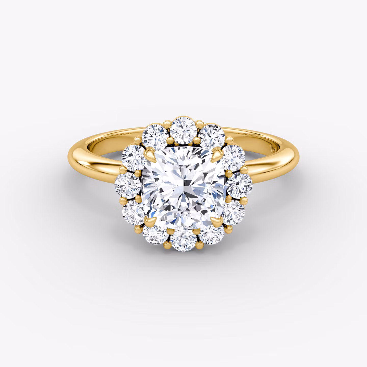 The Signature Floral Halo Cushion | Yellow Gold