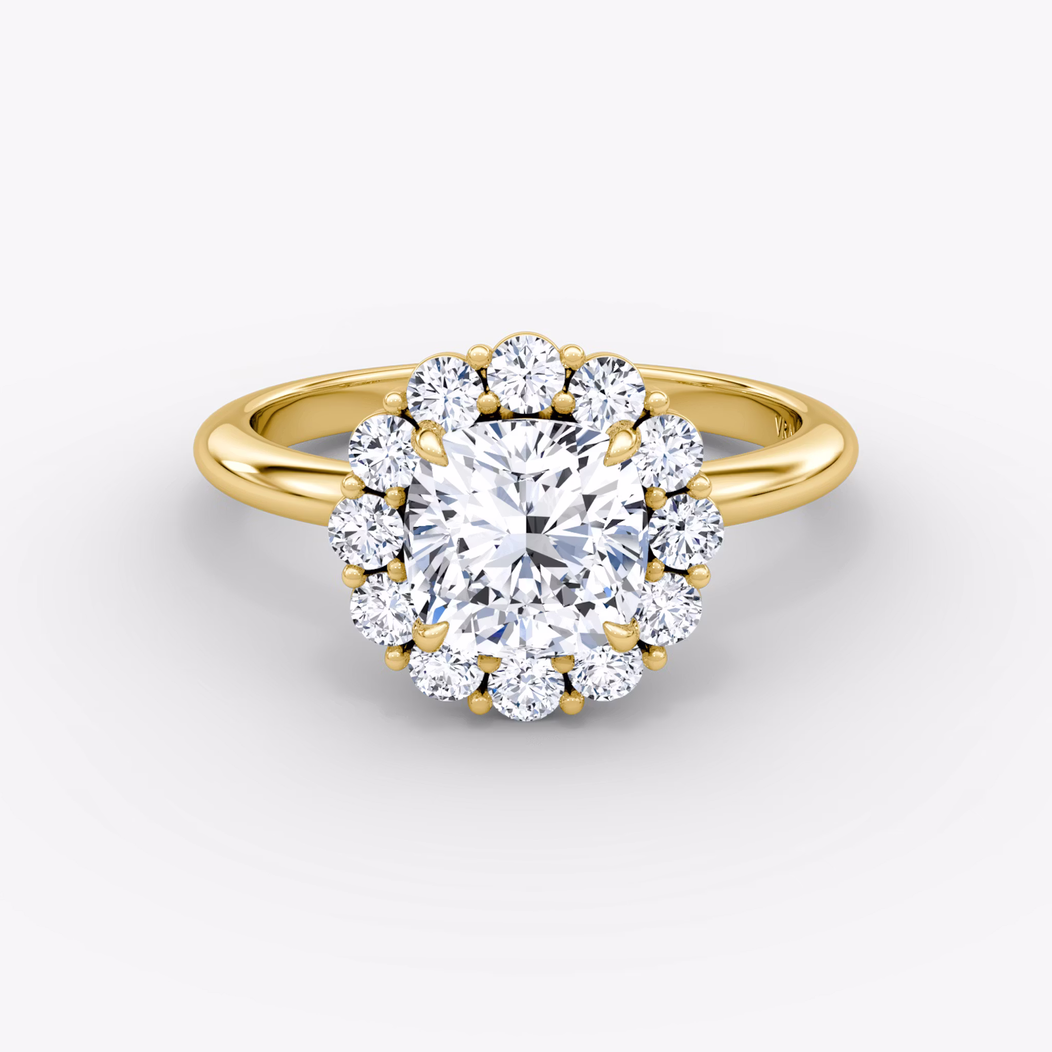 The Signature Floral Halo Cushion | Yellow Gold