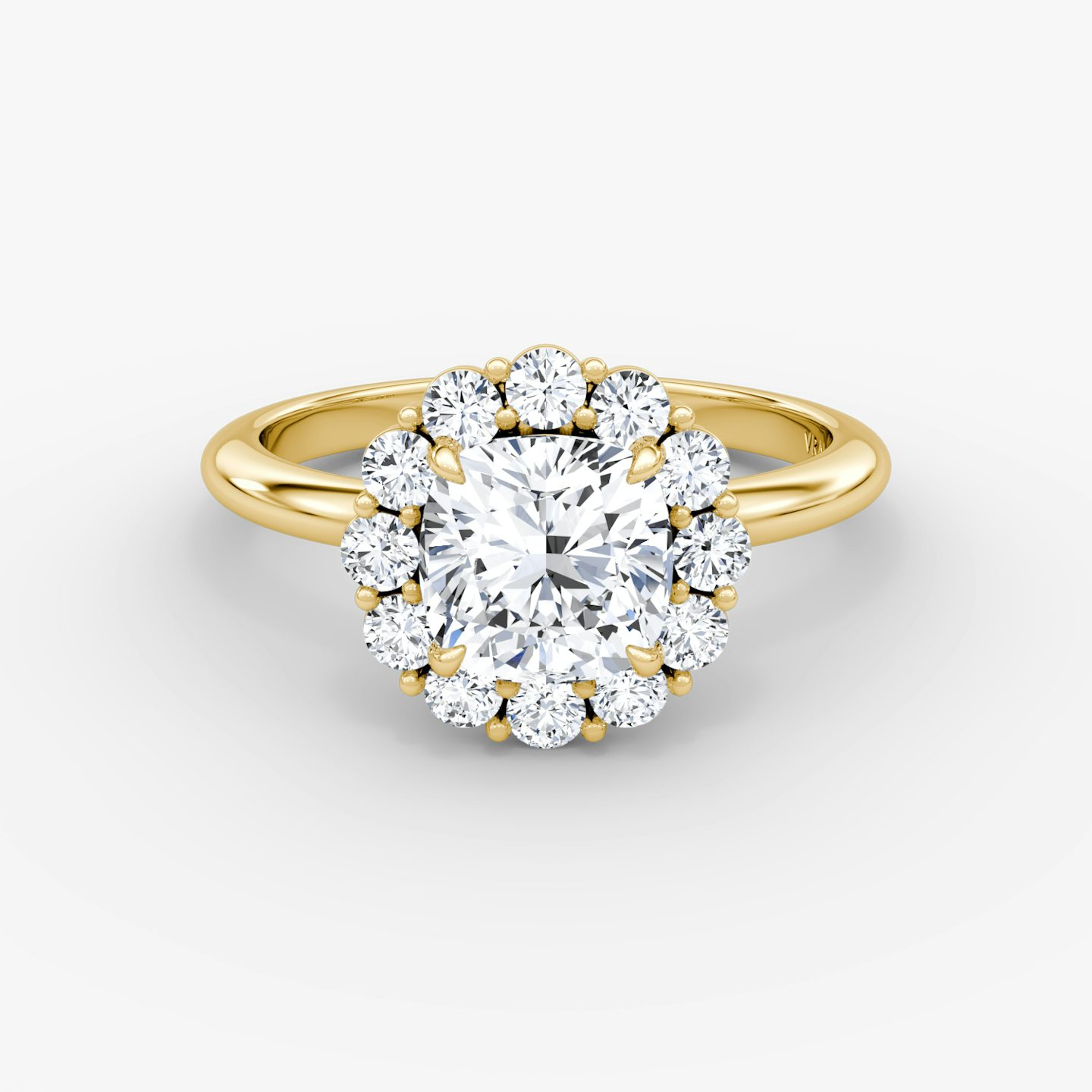The Signature Floral Halo | Cushion | 18k | Yellow Gold | bandAccent: Plain | diamondOrientation: vertical | caratWeight: other