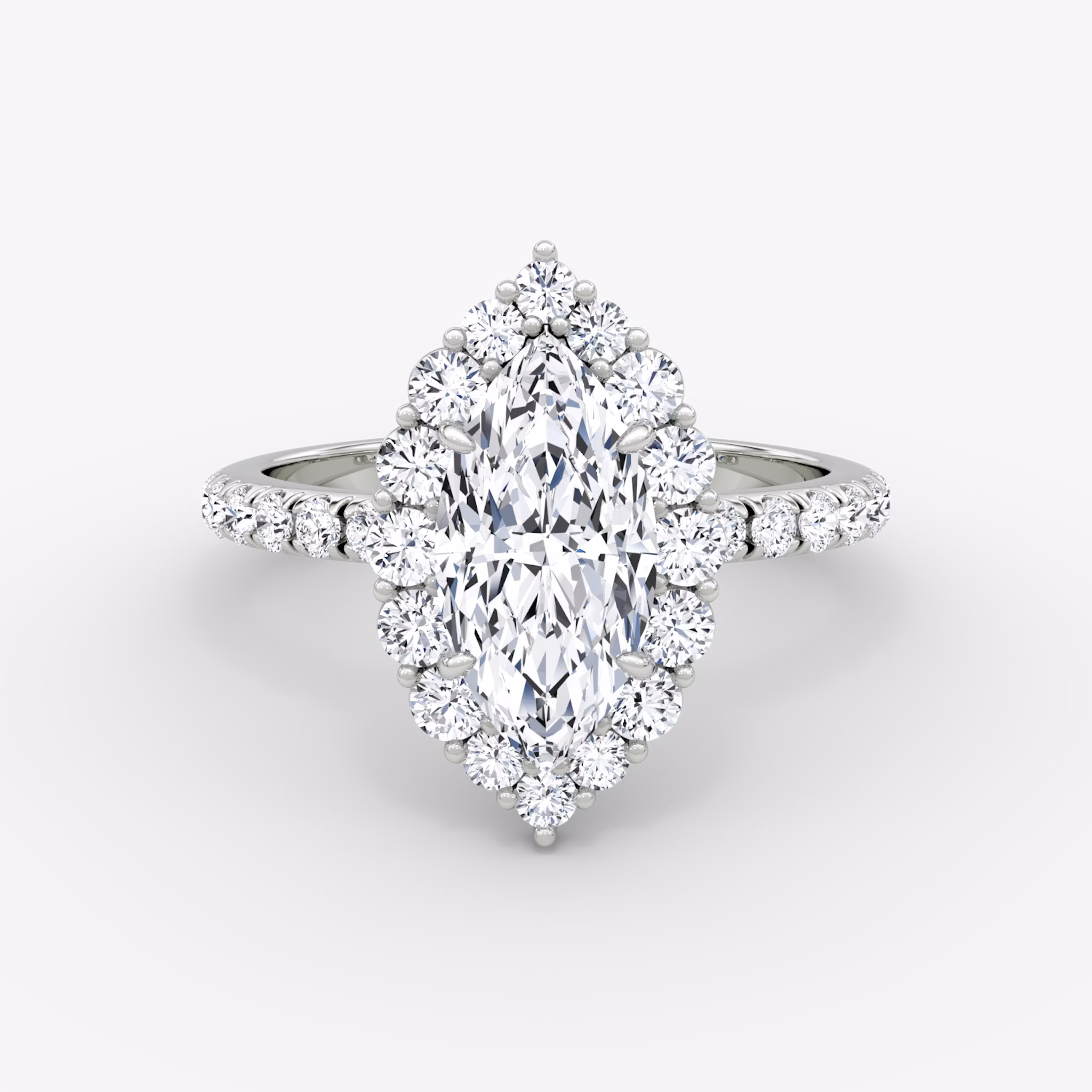 The Signature Floral Halo | Marquise | 18k | White Gold | bandAccent: Pavé | diamondOrientation: vertical | caratWeight: other