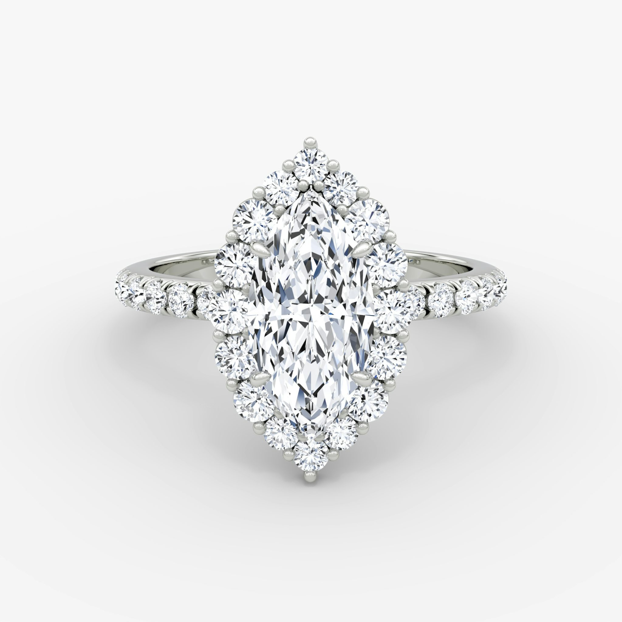The Signature Floral Halo | Marquise | 18k | White Gold | bandAccent: Pavé | diamondOrientation: vertical | caratWeight: other