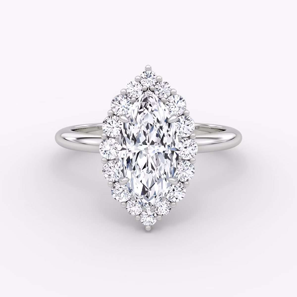 The Signature Floral Halo | Marquise | 18k | White Gold | bandAccent: Plain | diamondOrientation: vertical | caratWeight: other