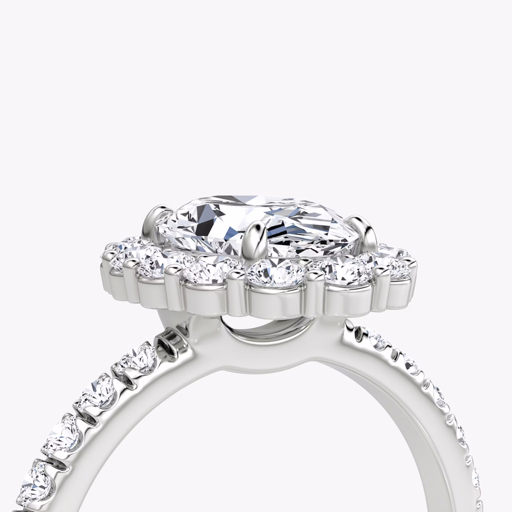 The Signature Floral Halo | Oval | 18k | White Gold | bandAccent: Pavé | diamondOrientation: vertical | caratWeight: other
