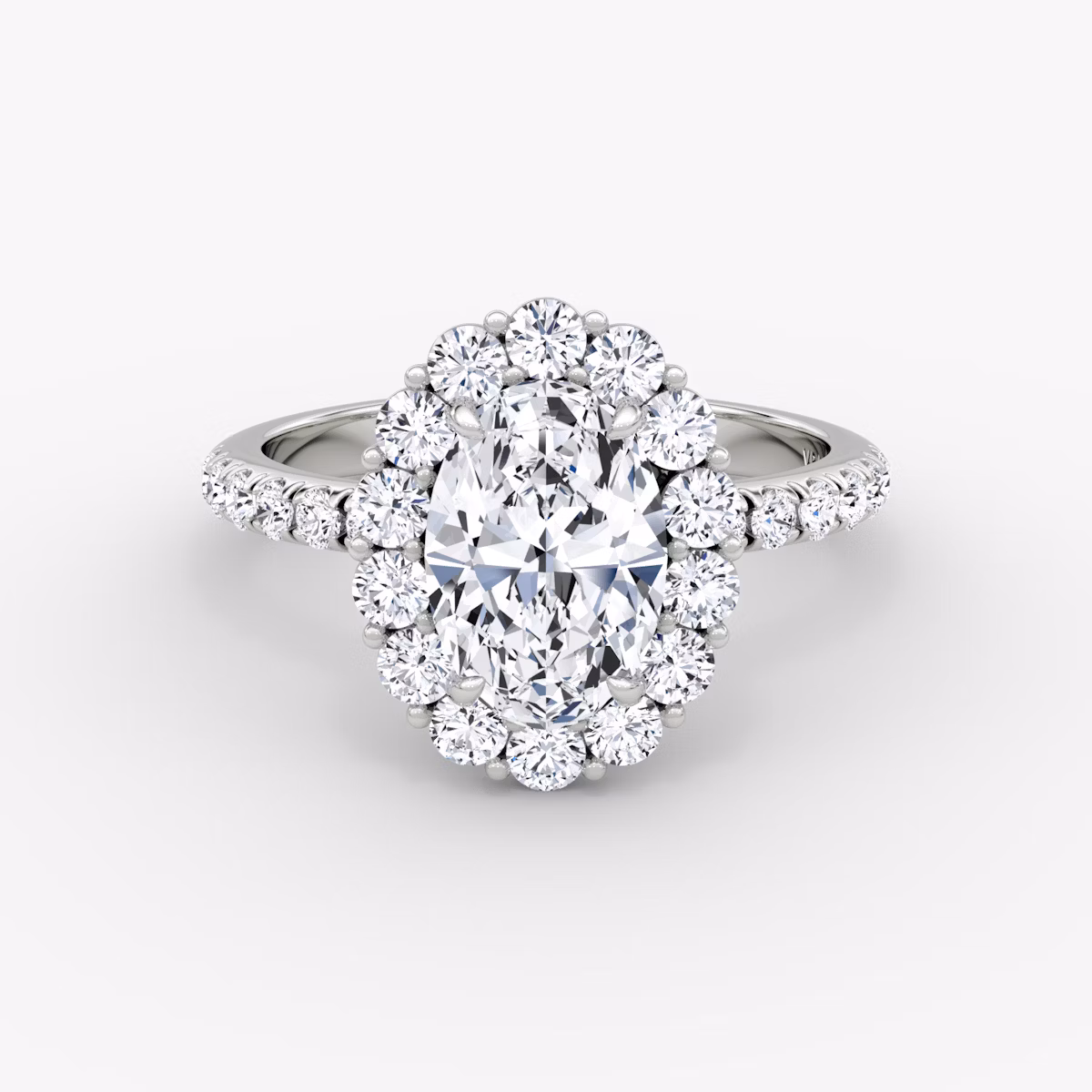 The Signature Floral Halo | Oval | 18k | White Gold | bandAccent: Pavé | diamondOrientation: vertical | caratWeight: other