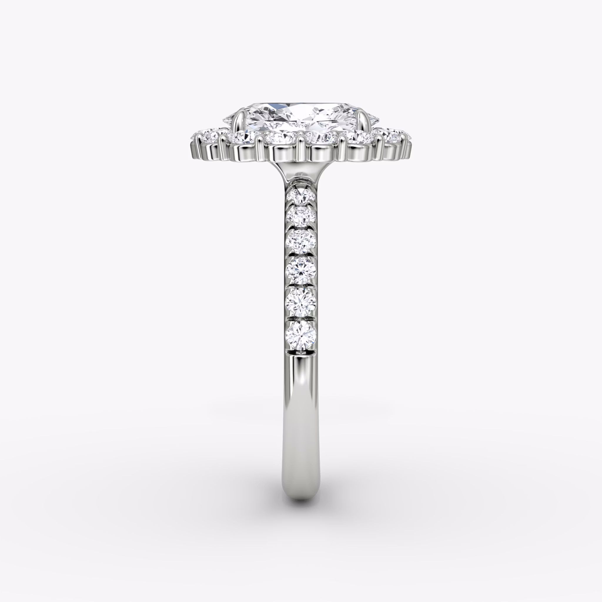 The Signature Floral Halo | Oval | 18k | White Gold | bandAccent: Pavé | diamondOrientation: vertical | caratWeight: other